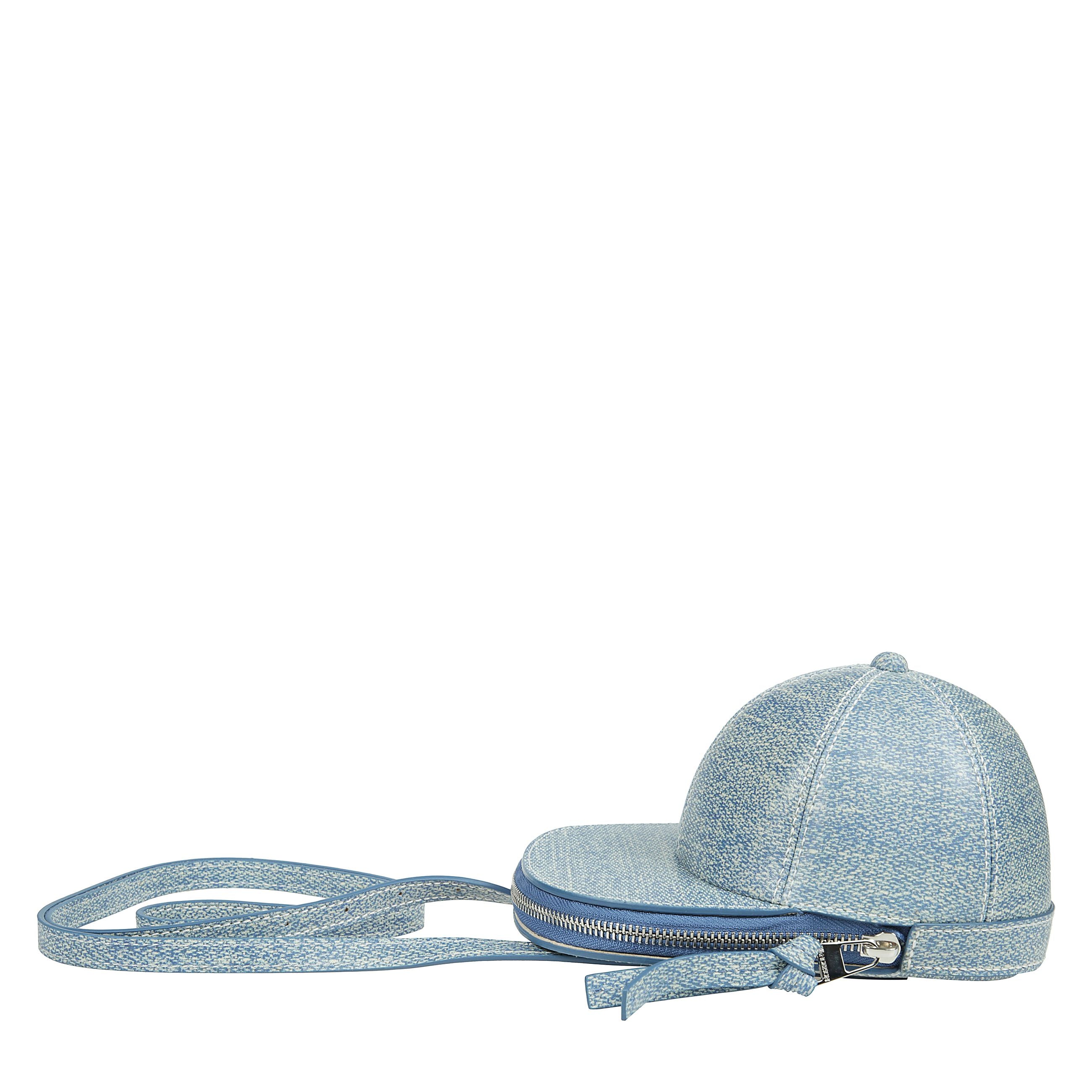 Borsa messenger cap media in blu polvere con chiusura frontale a zip,
design con tracolla singola e stampa con logo sul retro.