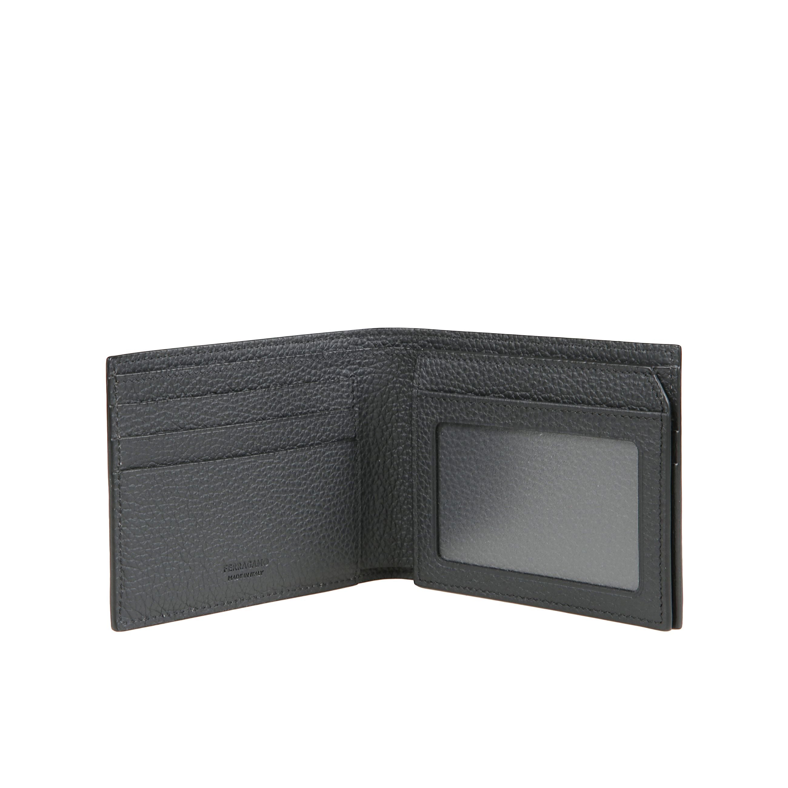 Portafoglio gancini ferragamo in cotone spalmato saffiano stampato