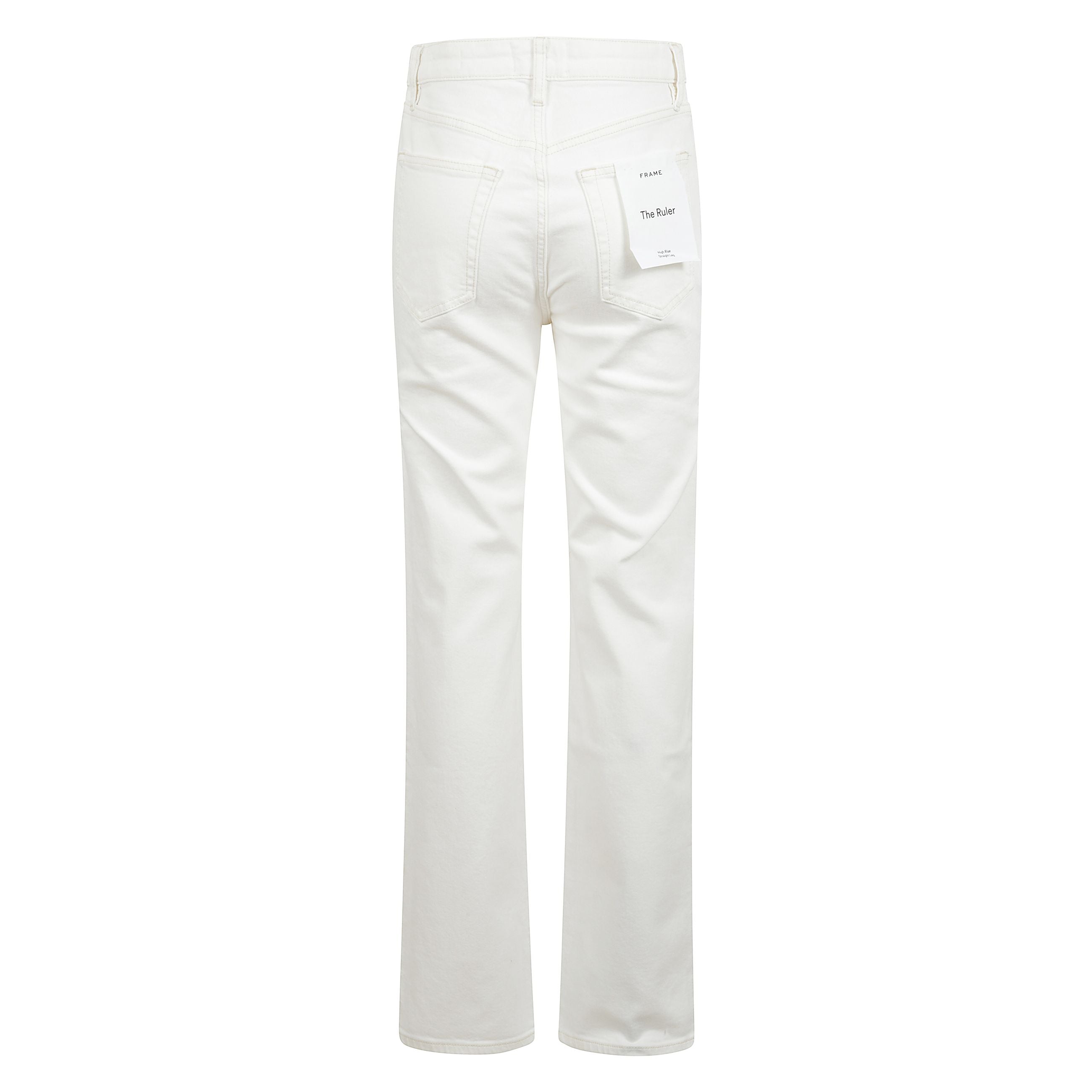 The ruler, questi jeans presentano una vita alta e una gamba dritta a lunghezza intera, progettati per offrire un look slanciato. il design è aderente su fianchi e cosce, aprendosi poi in una silhouette dritta e sottile. sono realizzati in denim comfort