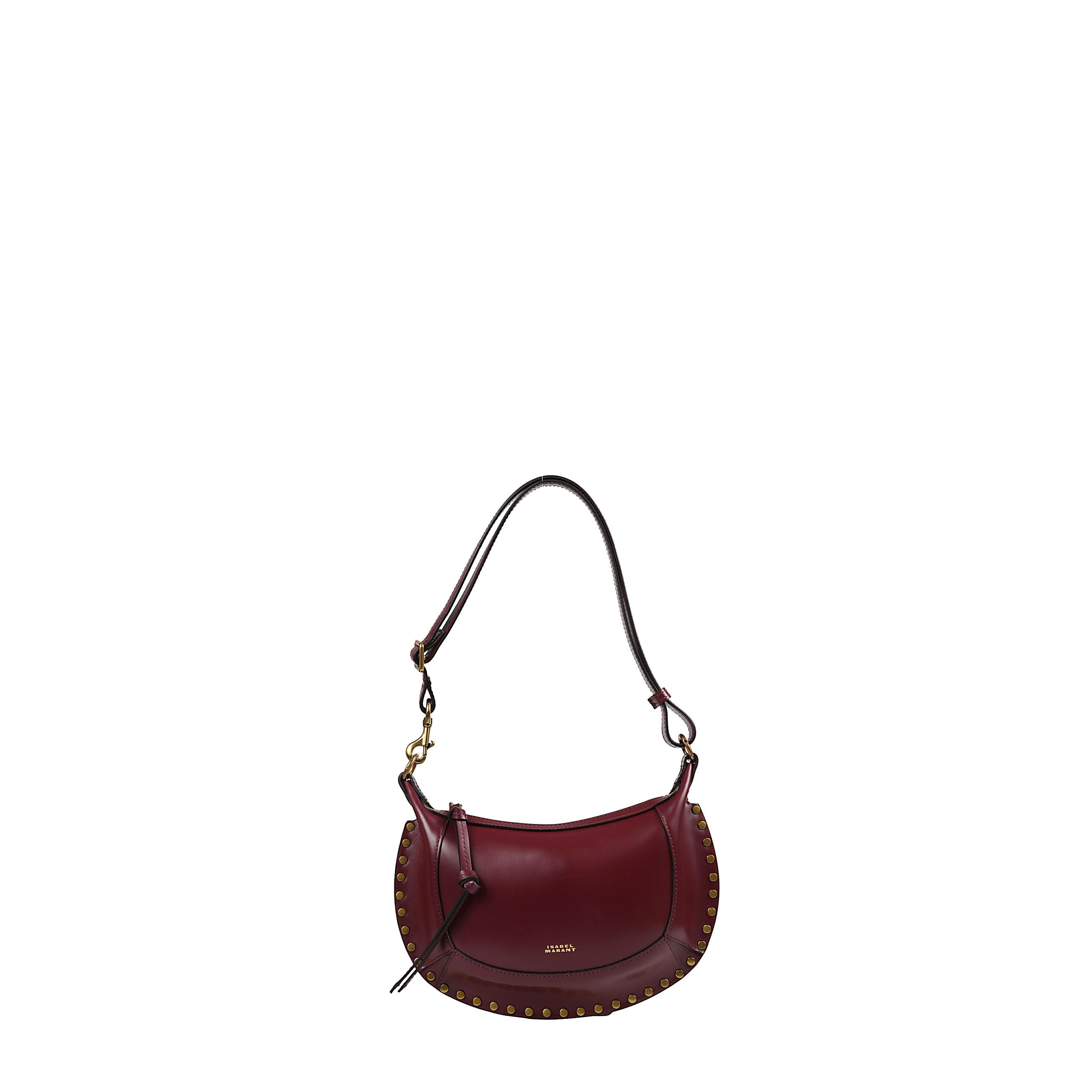 Borsa isabel marant naoko in pelle di vitello. design minimal con manico superiore e tracolla regolabile. chiusura zip, logo metallico frontale e dettagli borchiati oro sul fondo. interno con un ampio scomparto. finiture oro tono su tono e cuciture tono s