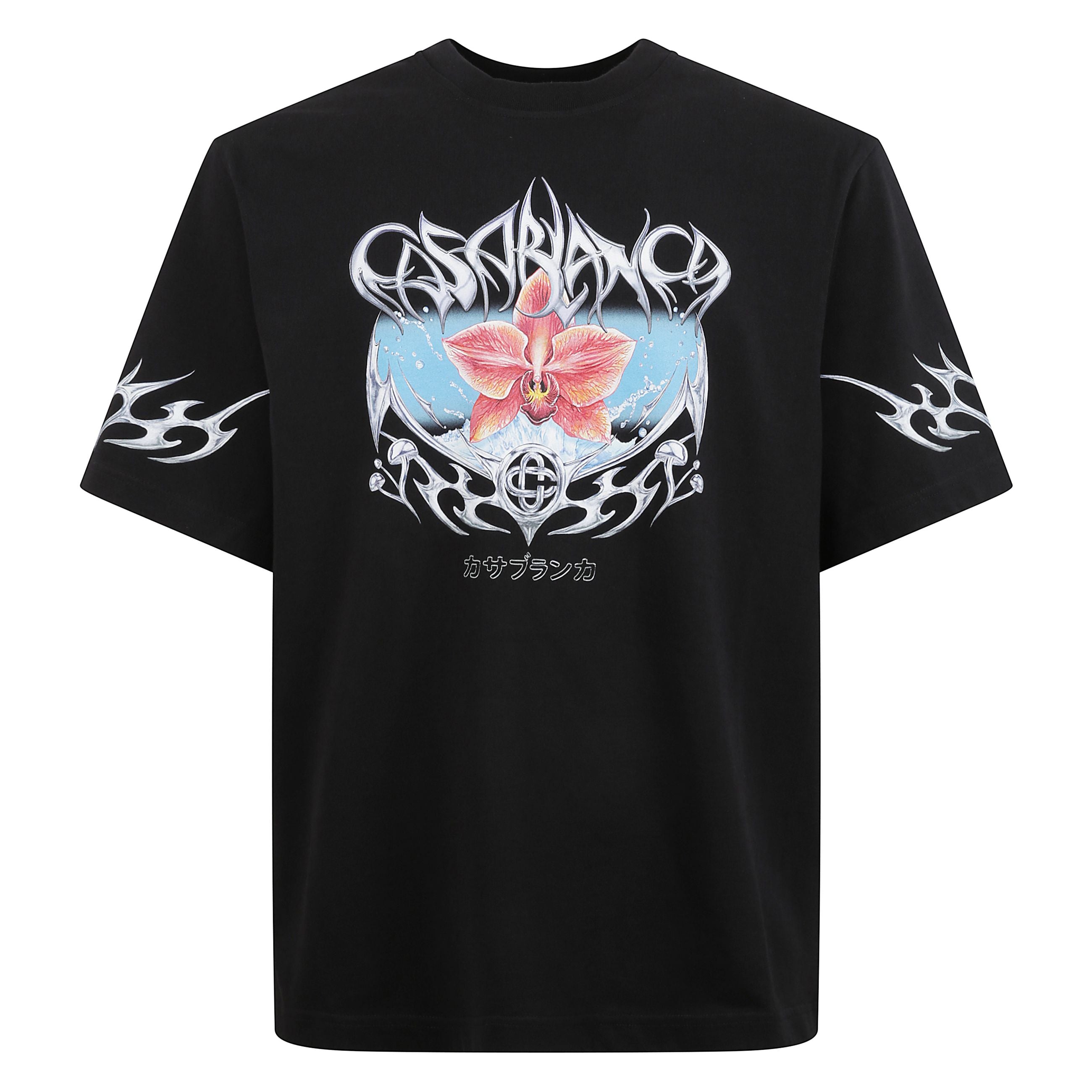 T-shirt casablanca in cotone, girocollo con stampa e logo.