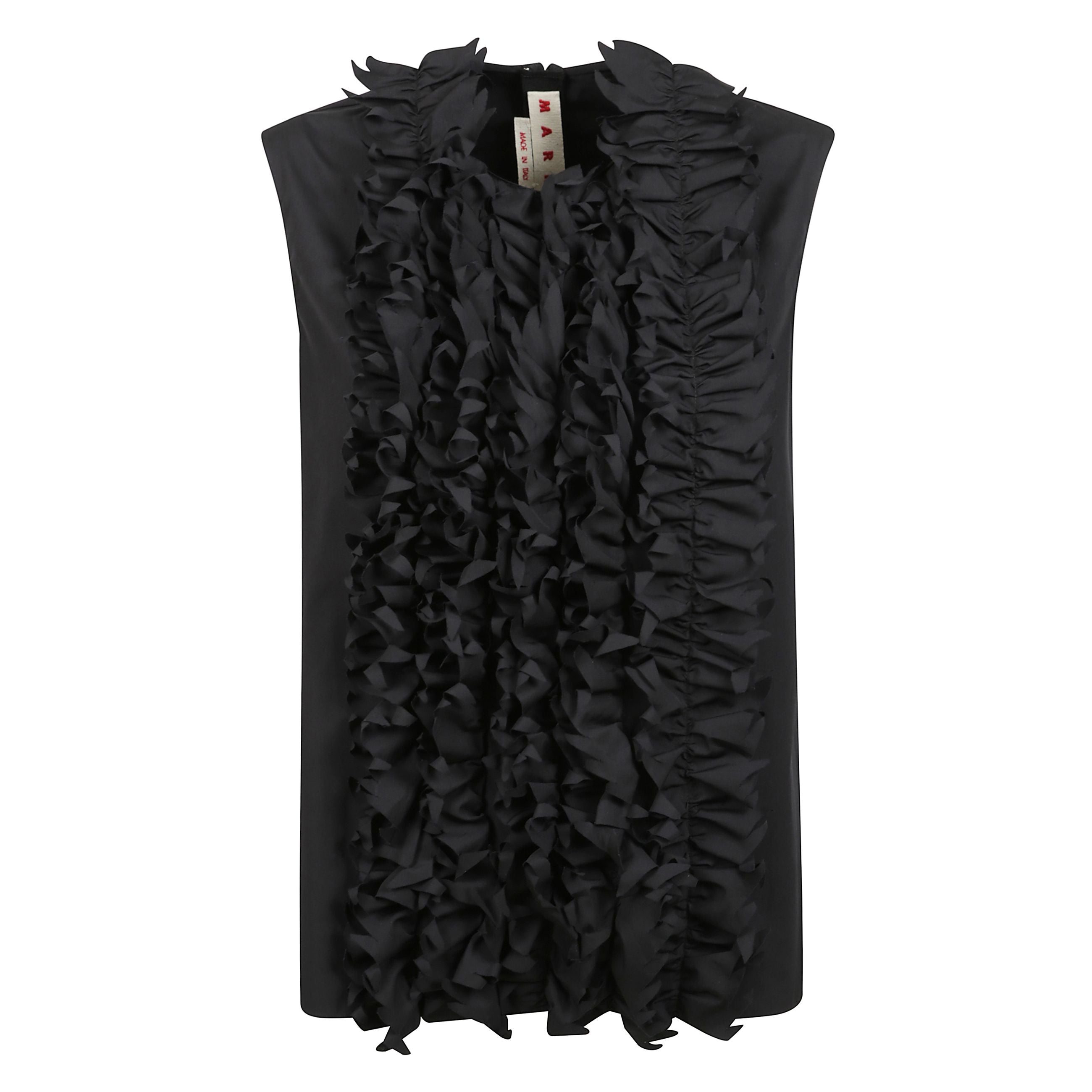 Camicia in cotone senza maniche e dettagli con ruches