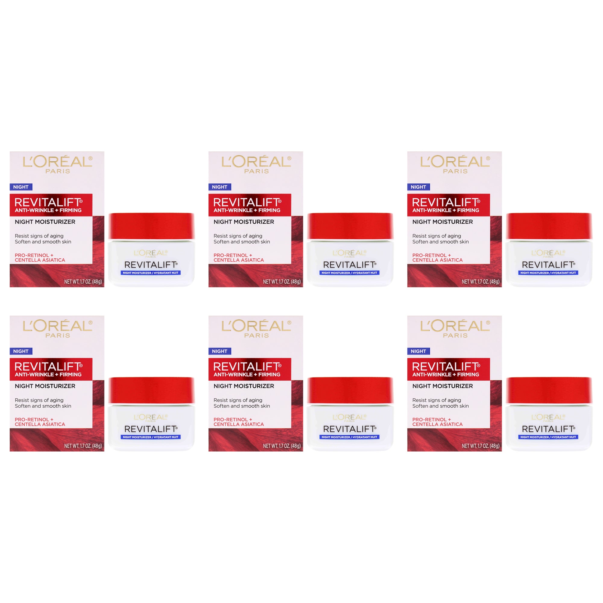 Revitalift Anti-Wrinkle and Firming Moisturizer by LOreal Paris for Unisex - 1.7 oz Cream - Pack of 6