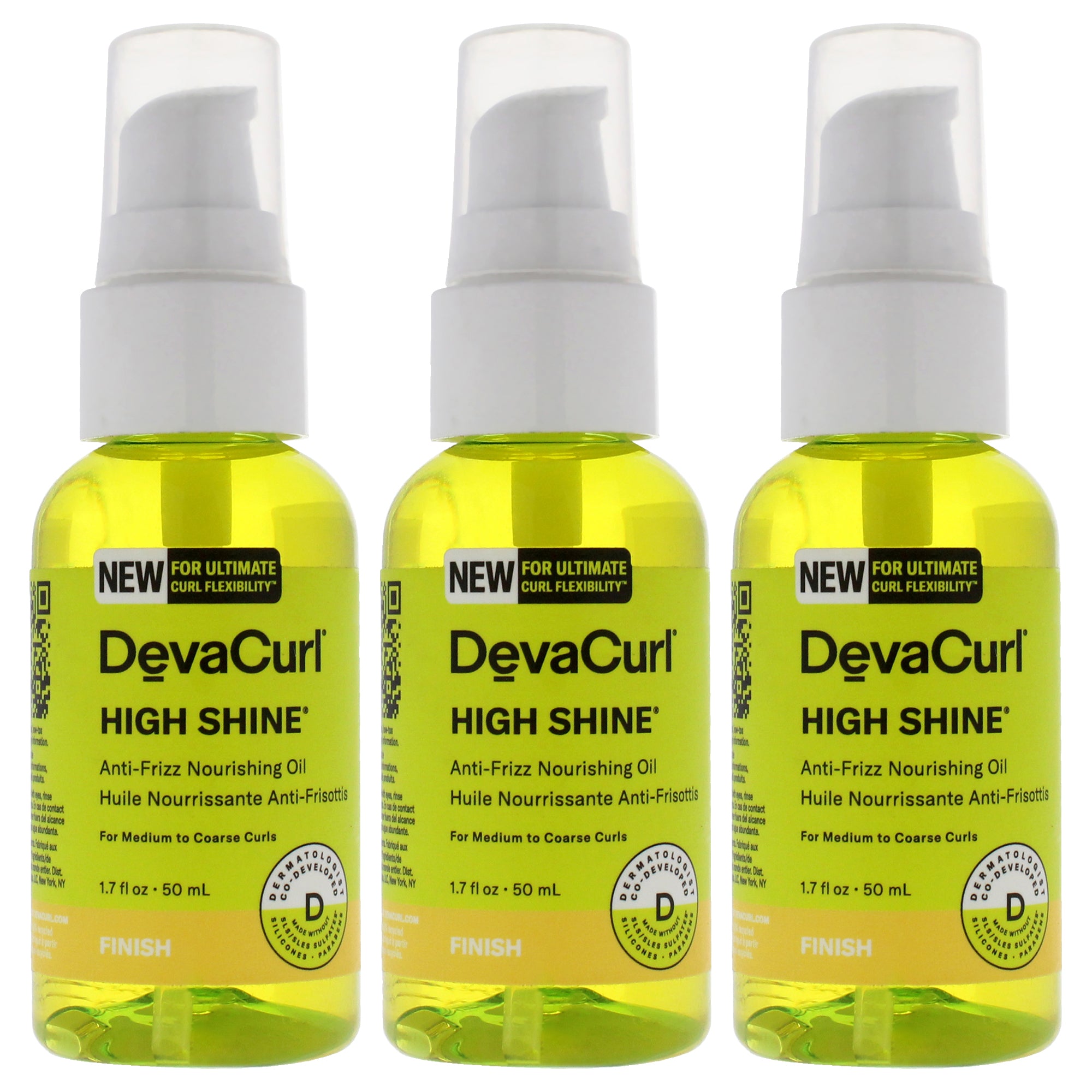High Shine Nourishing Anti-Frizz Oil-NP by DevaCurl for Unisex - 1.7 Oil - Pack of 3