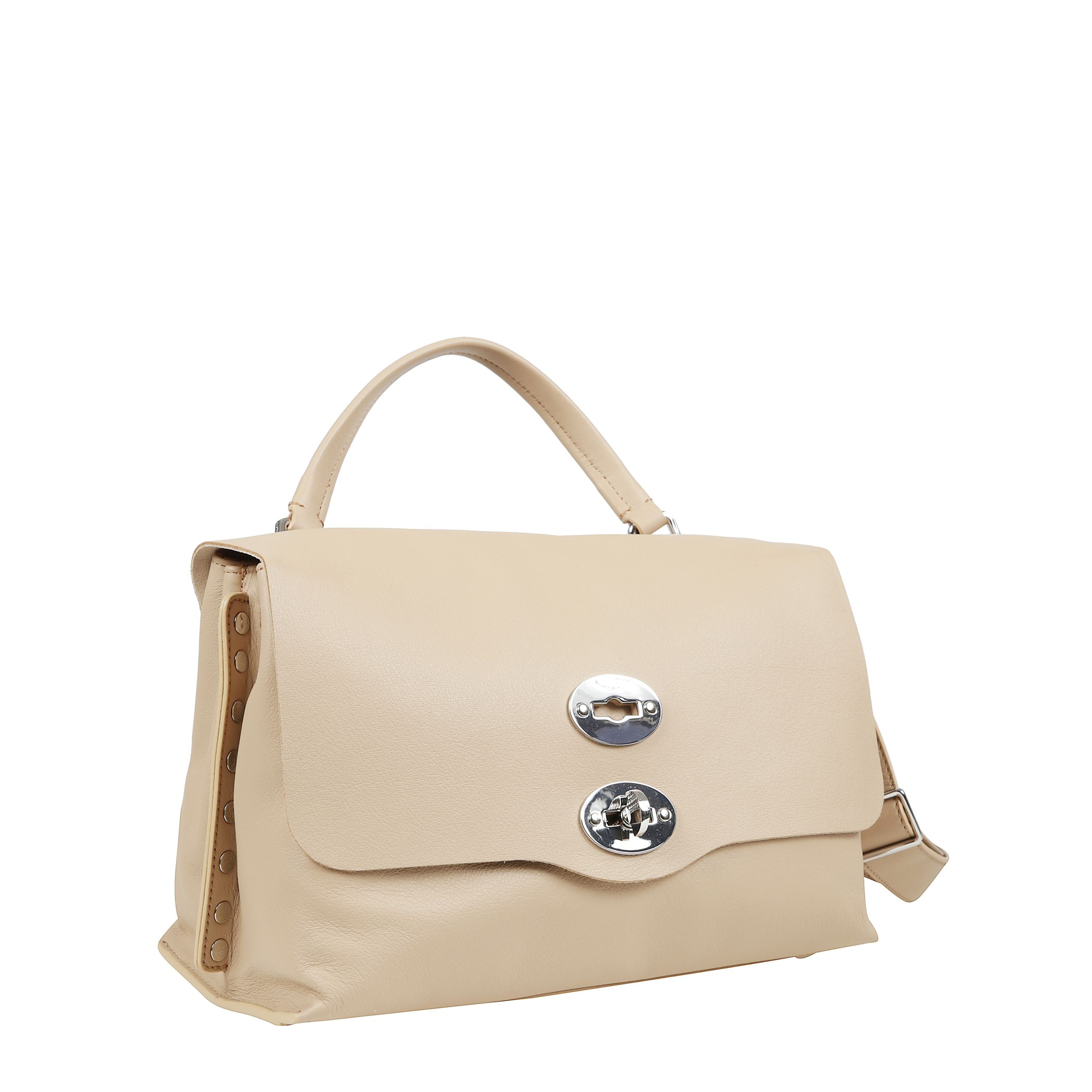 Borsa a mano con chiusura a girello, tracolla regolabile e rimovibile e tasche a soffietto interne