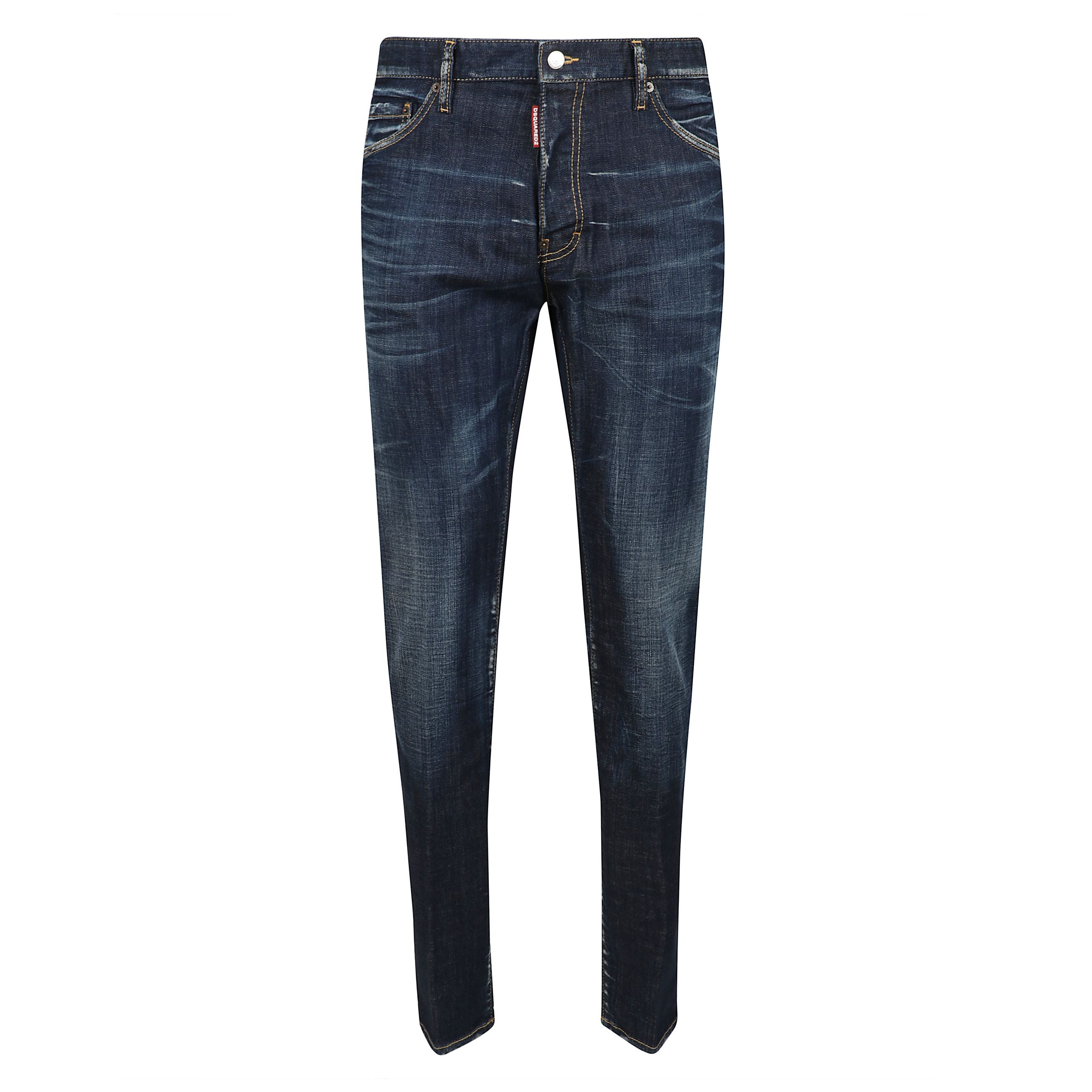 Pantalone 5 tasche a taglio slim con effetto piega e toppa logo sul retro