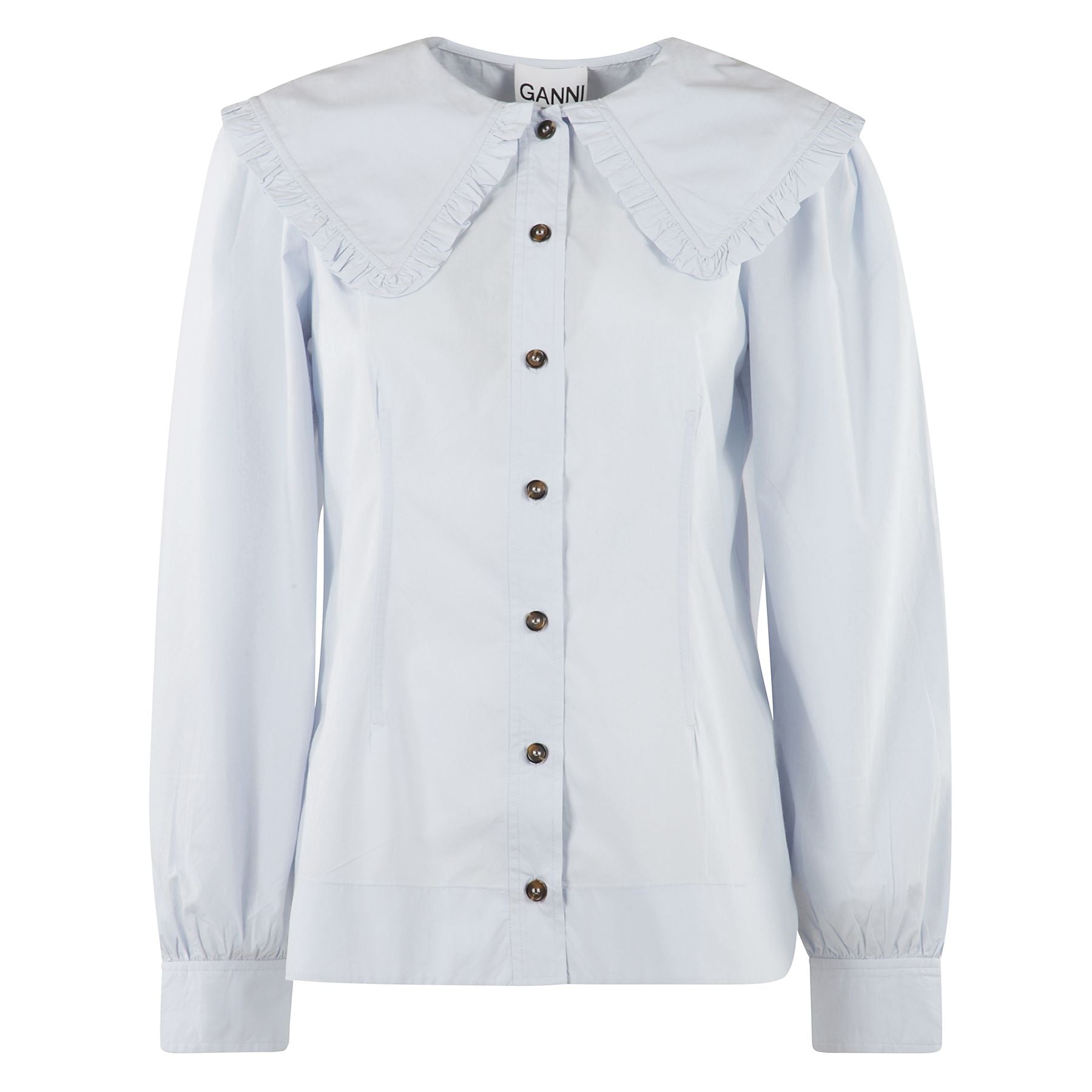 Camicia in cotone con colletto volant e maniche ampie