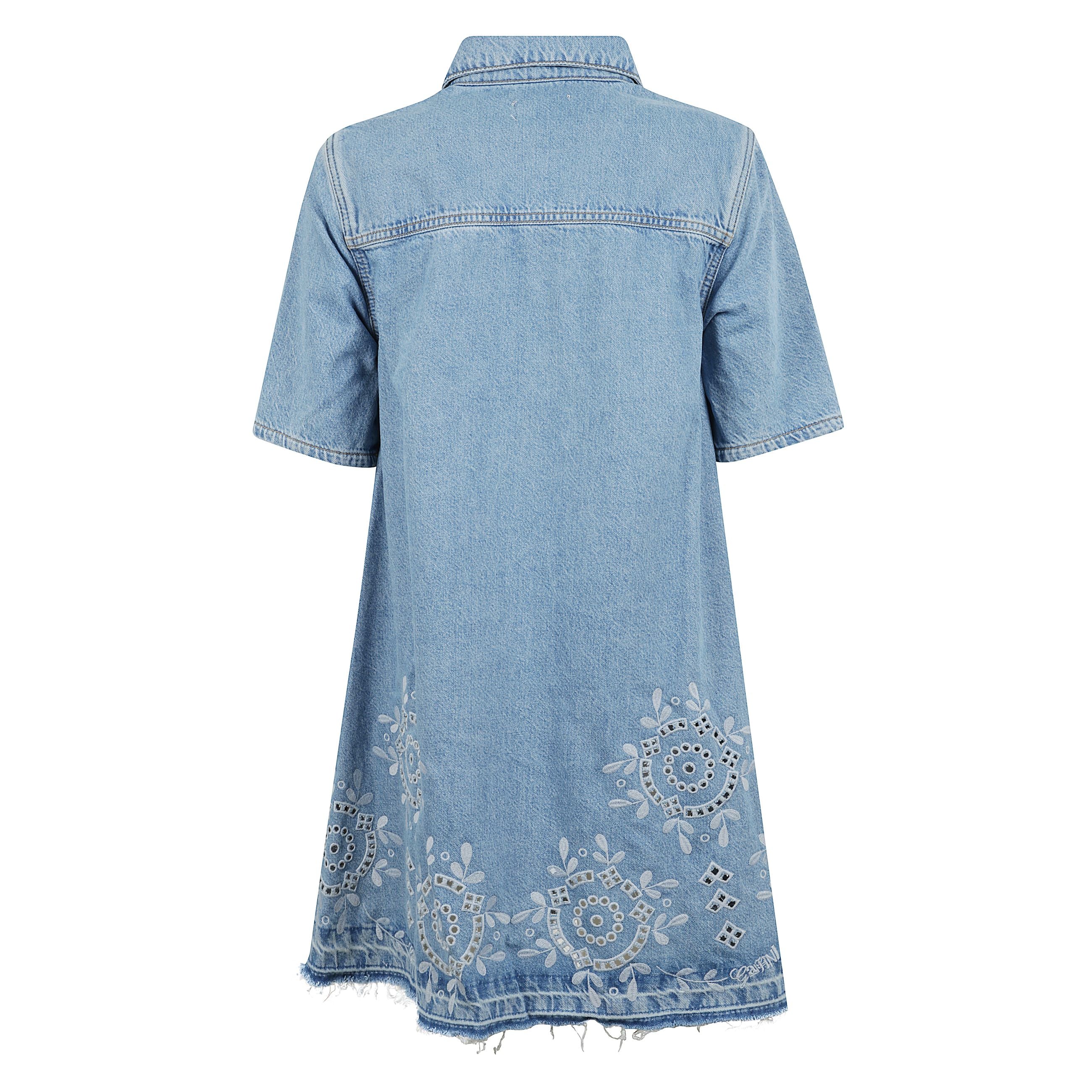 Miniabito in denim con ricamo sangallo