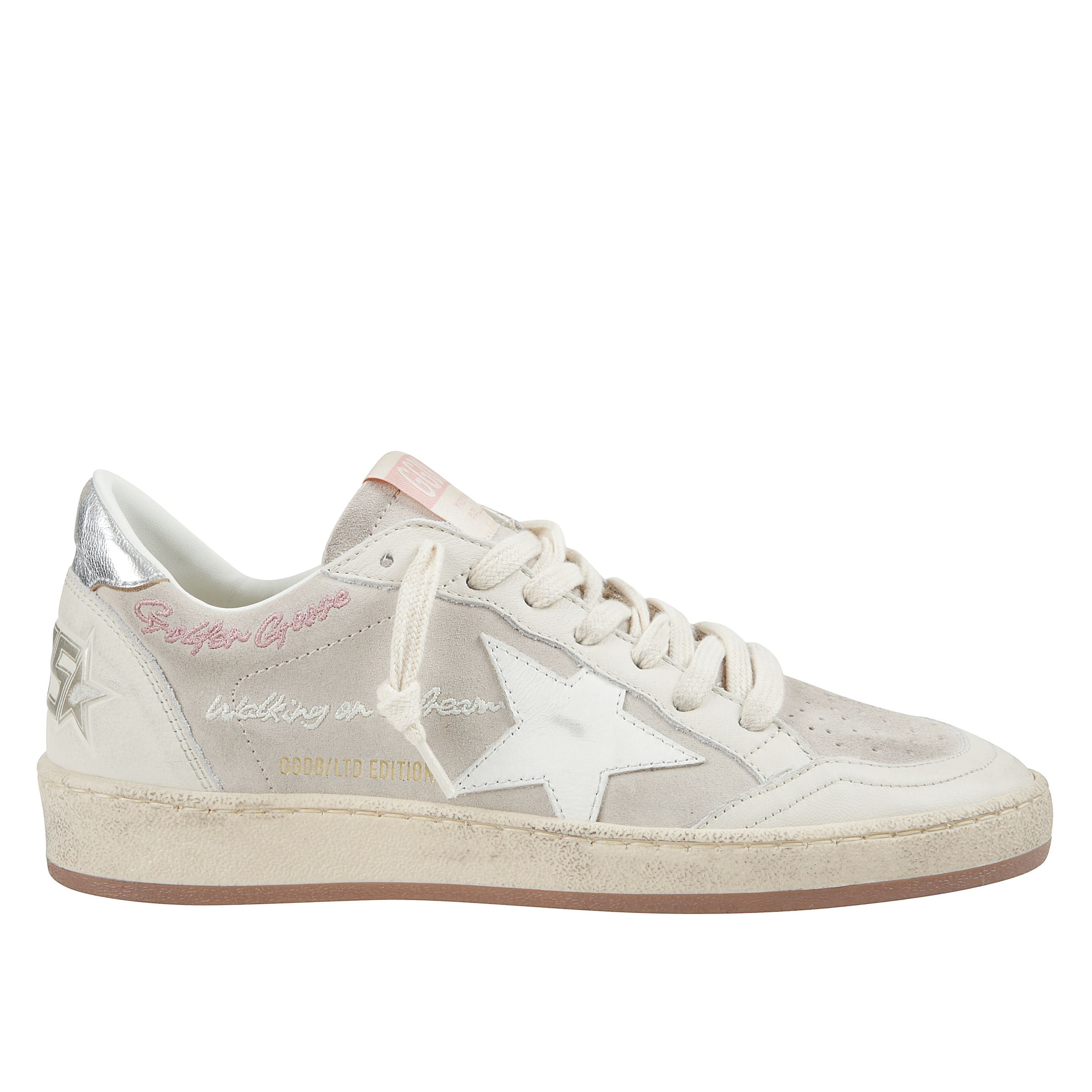 Sneakers ball-star in suede beige con stella bianca e tallone color platino