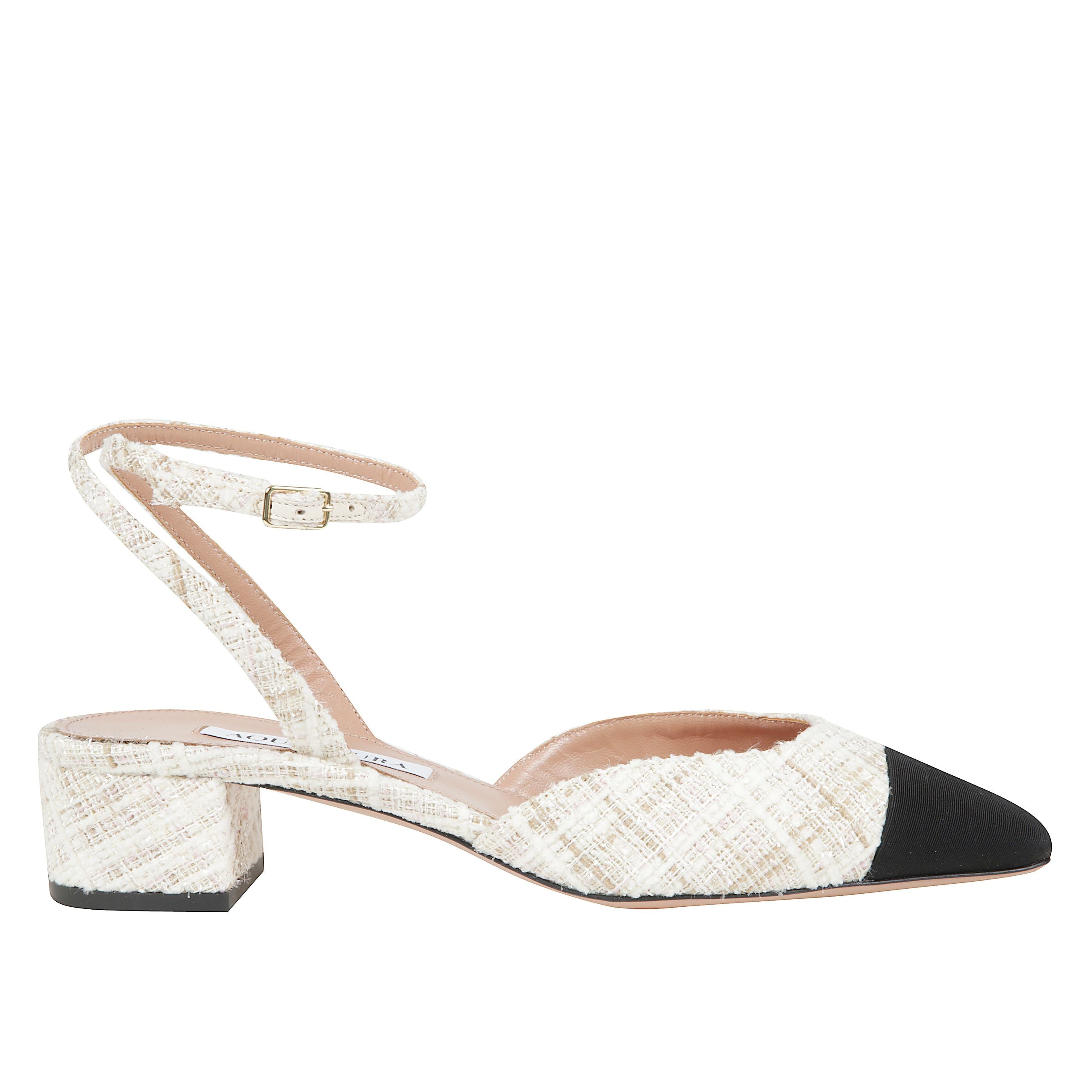 French flirt pump 35 scarpa in tweed e tessuto con tacco largo e cinturino regolabile con fibbia