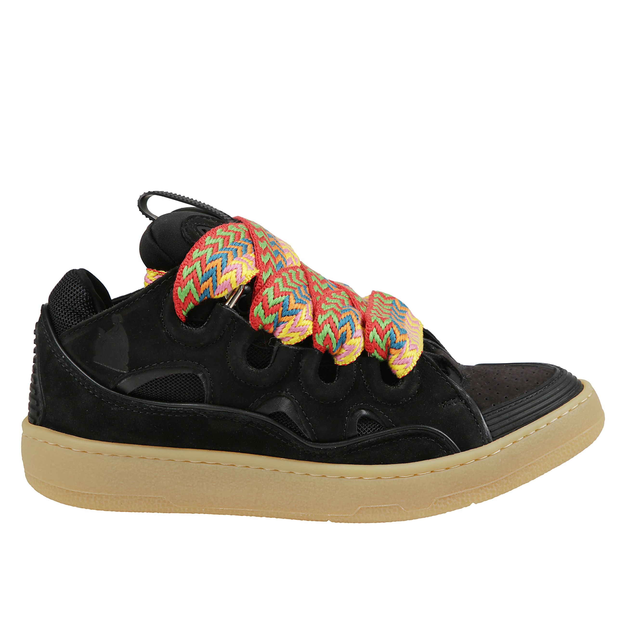 Curb sneakers di lanvin. design in pelle e tessuto con microfori. chiusura con lacci spessi multicolor.