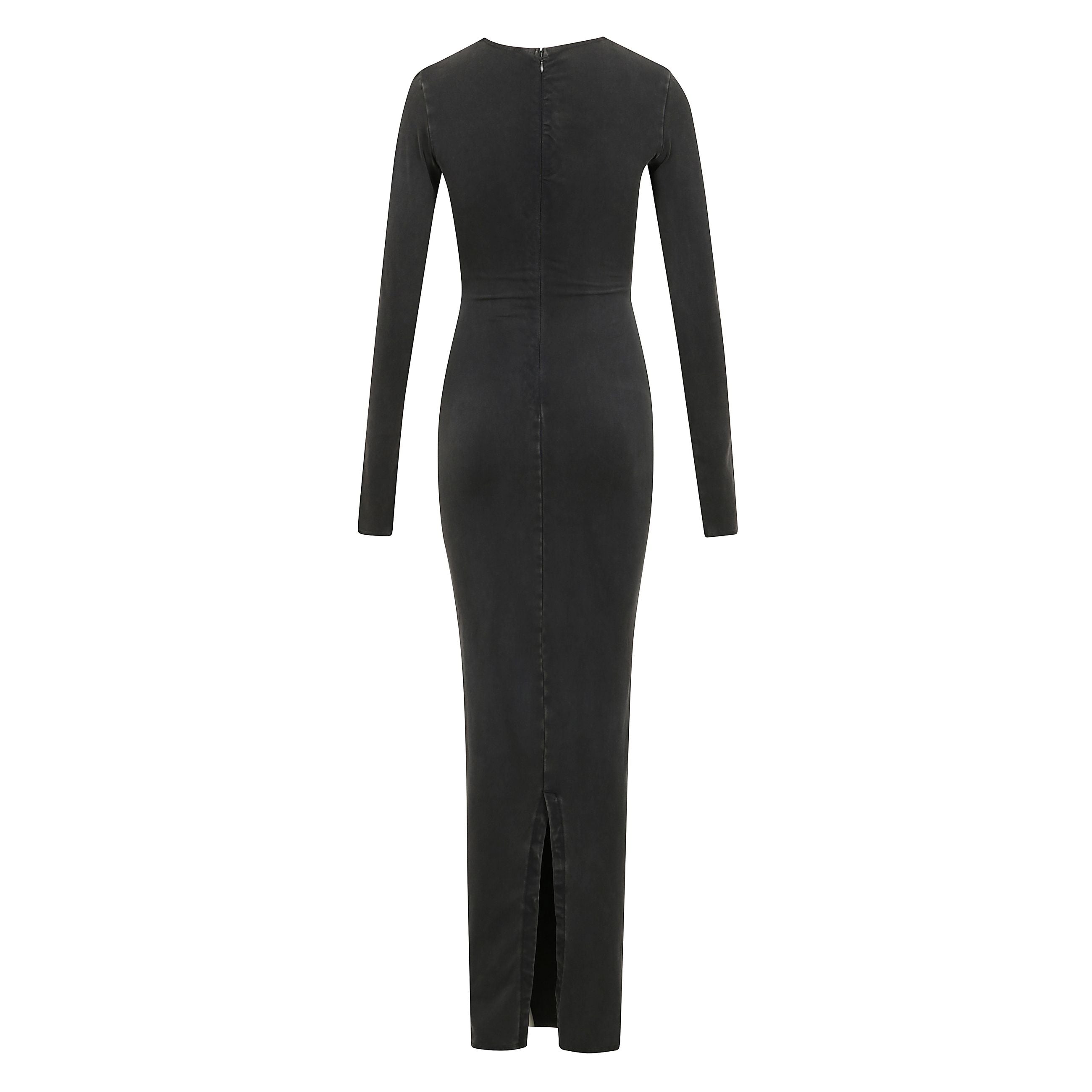 Questo maxi abito in misto cotone presenta maniche lunghe e un'elegante spaccatura centrale sul retro. indossalo con tacchi o ballerine abbinati.