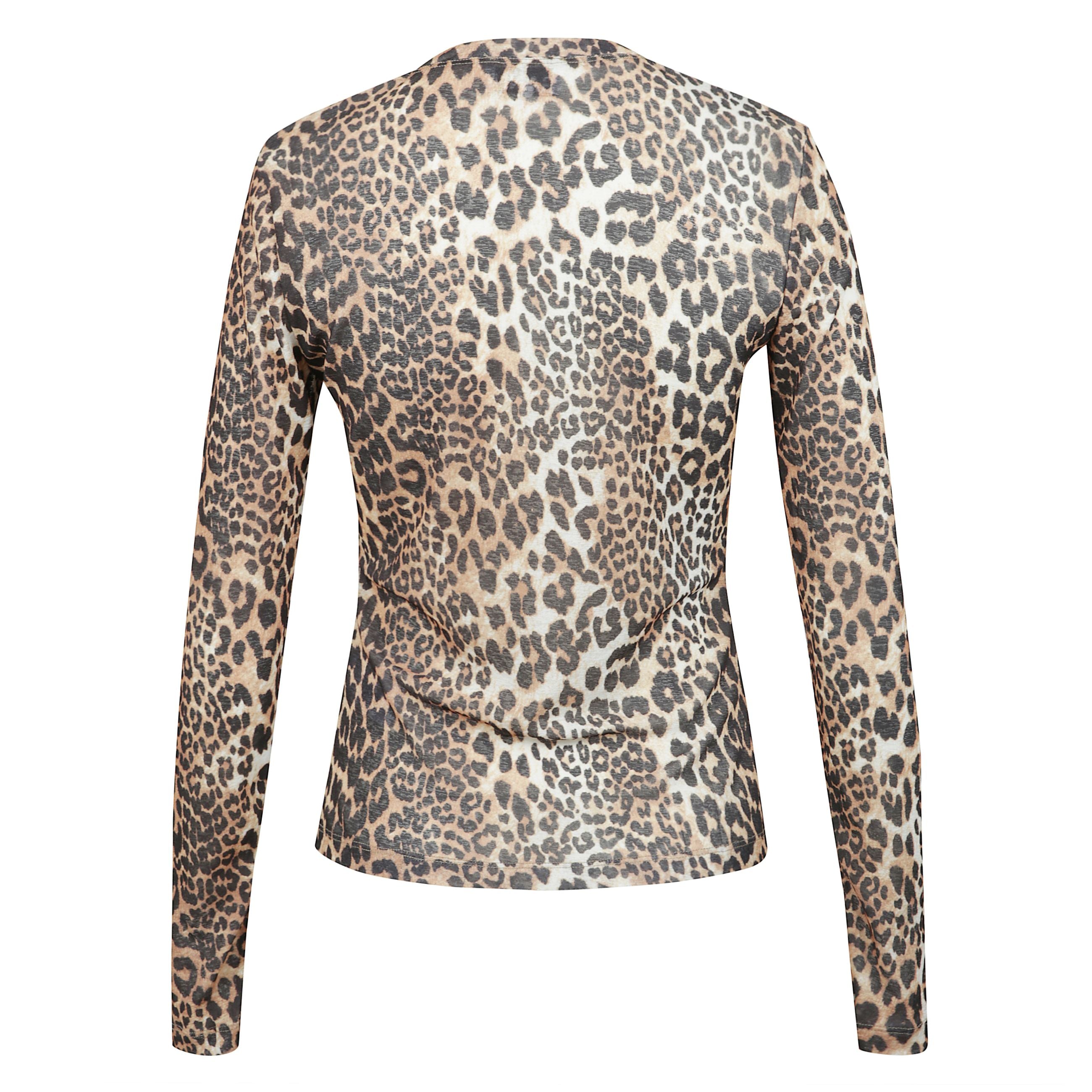 Blusa a maniche lunghe in rete stampata con stampa leopardata