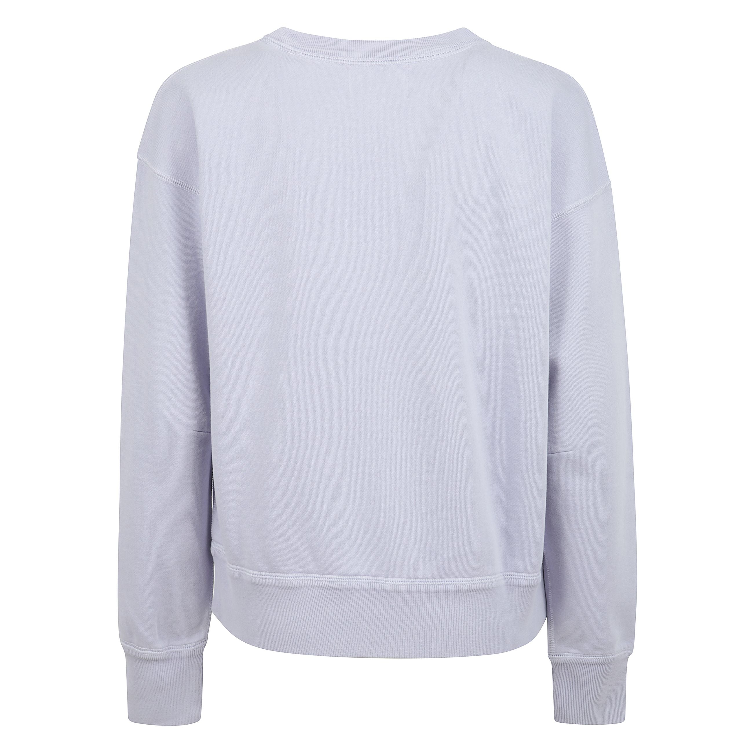 Mobyli-ga felpa è realizzata in cotone con interno spazzolato, scollo rotondo, spalle scese e maniche lunghe con polsini a coste. il logo "marant" sfocato è stampato sul davanti, mentre le finiture a coste completano il design.