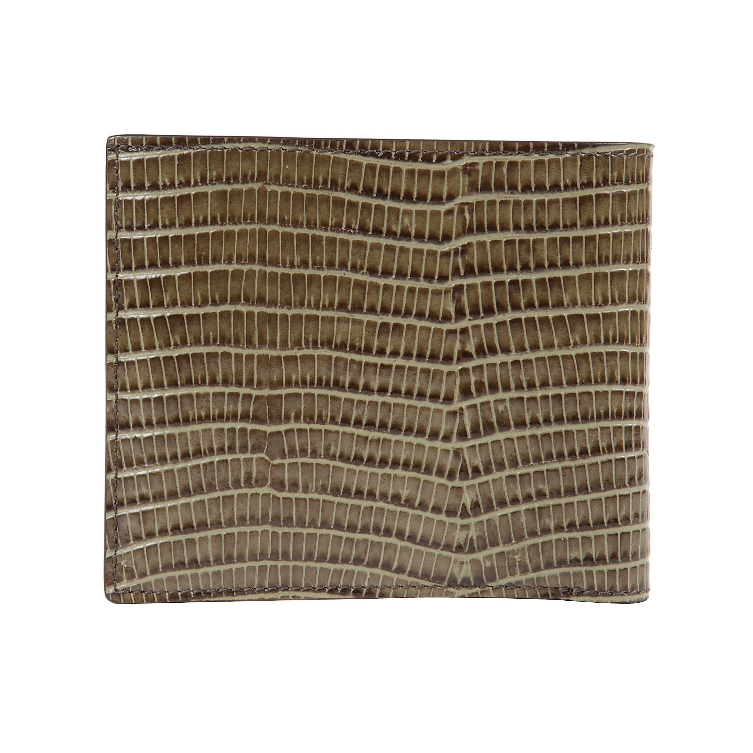 Portafoglio in pelle naturale. esterno con trama effetto coccodrillo. interno liscio in tinta marrone. logo tom ford in metallo applicato sullâangolo anteriore. profilo ultra-sottile.