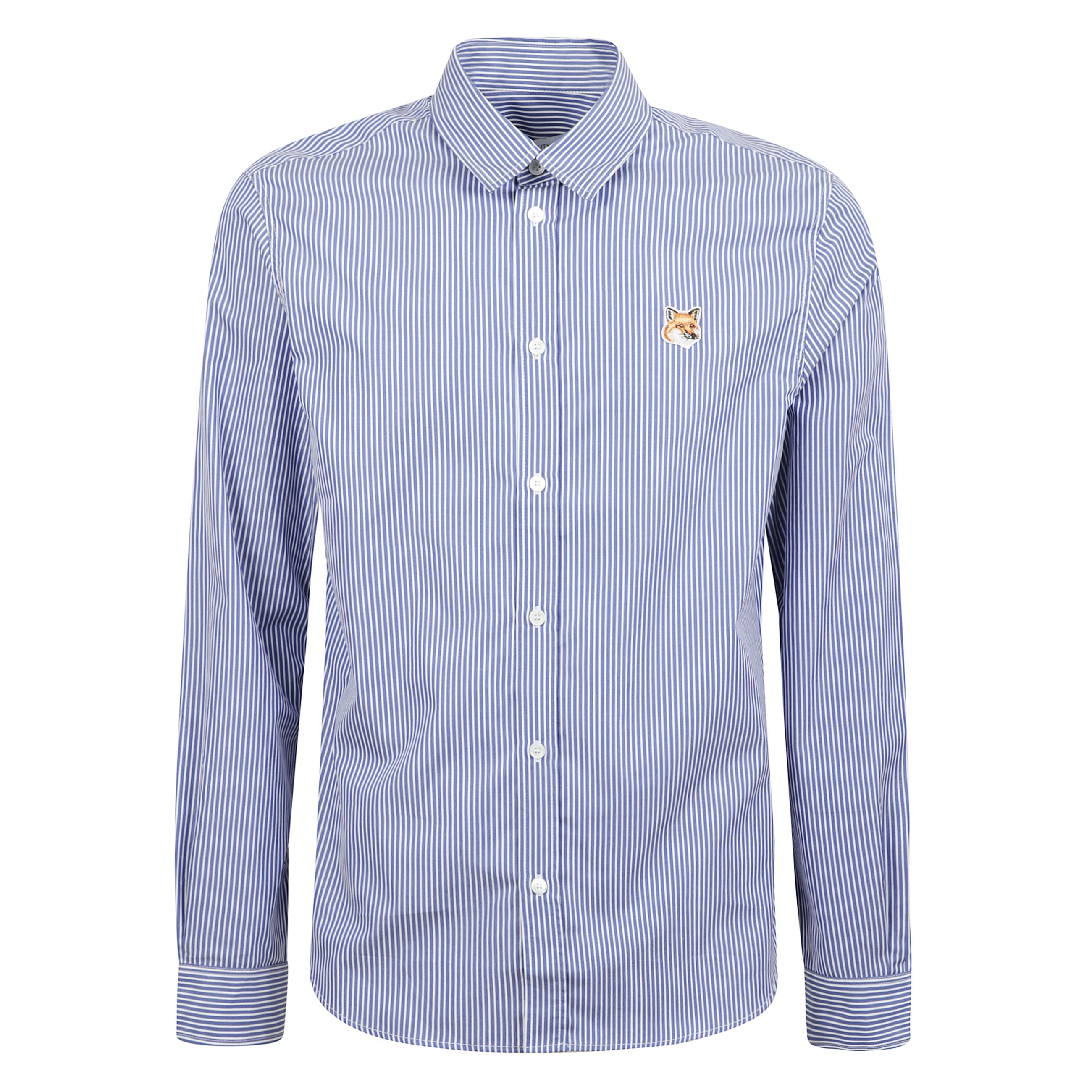 Camicia in popeline a righe, maniche lunghe rifinite con bottoni dritti e logo fox head ricamato sul petto.
