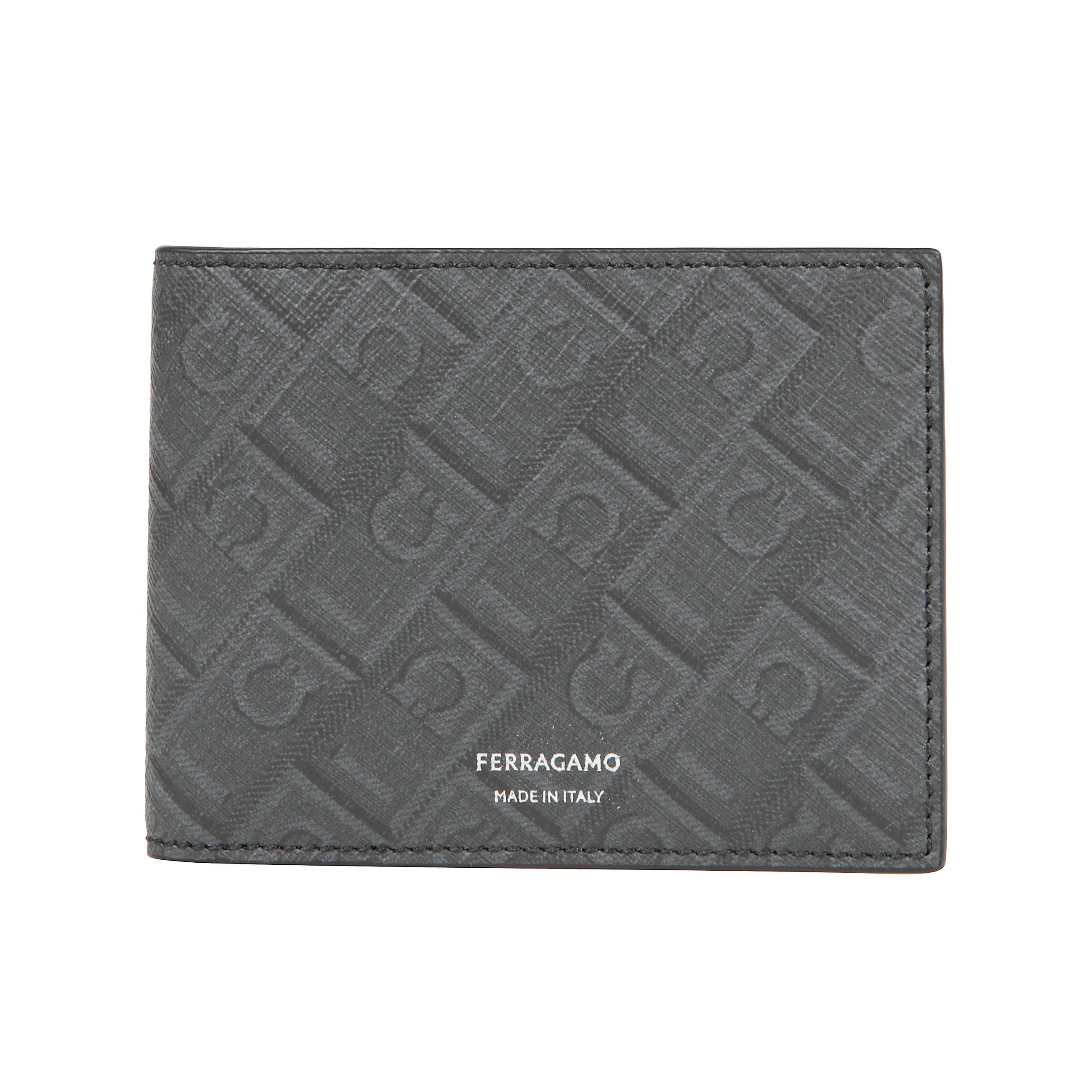 Portafoglio gancini ferragamo in cotone spalmato saffiano stampato