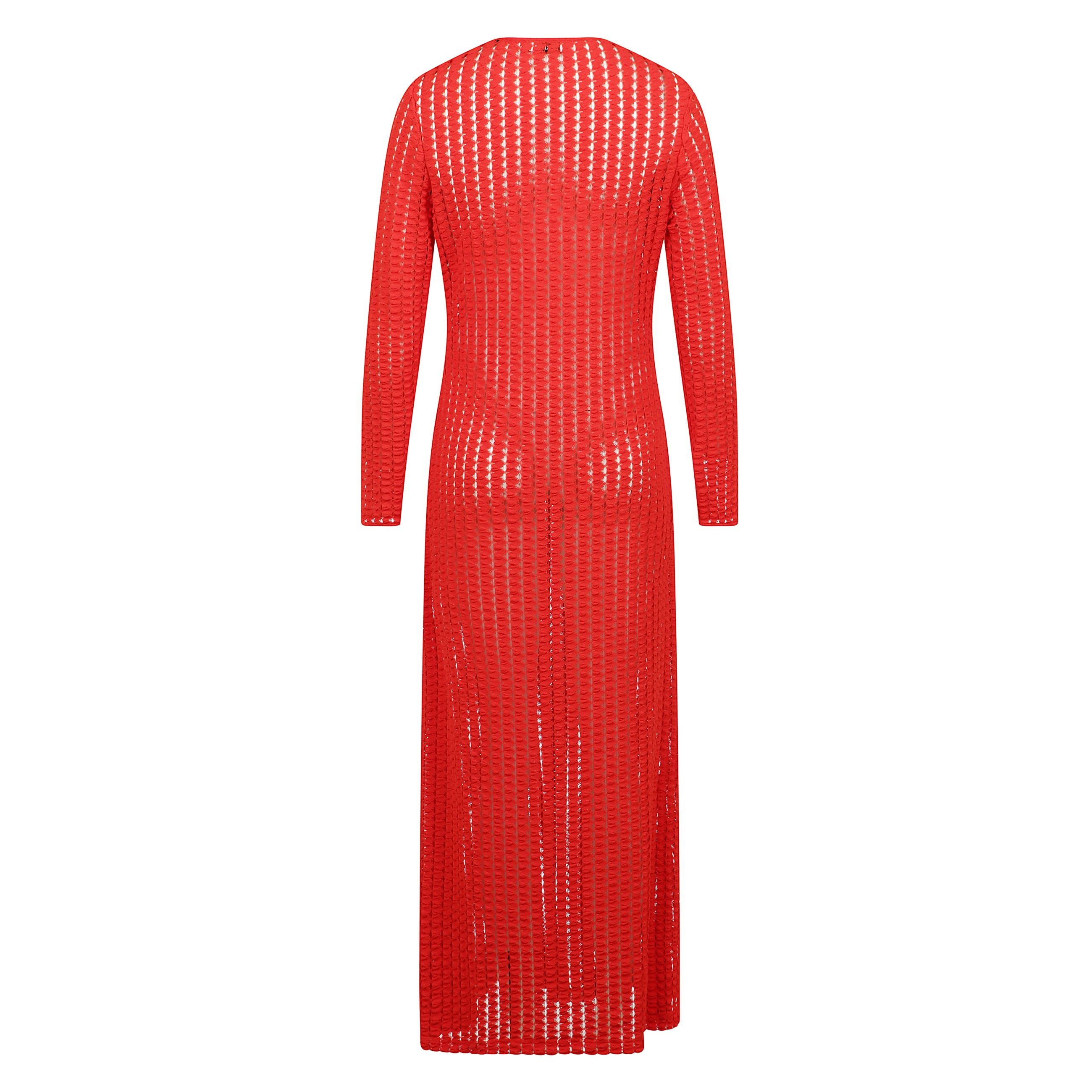 Elton keyhole midi abito con scollo a goccia, maniche lunghe, design in maglia, design semi-trasparente.