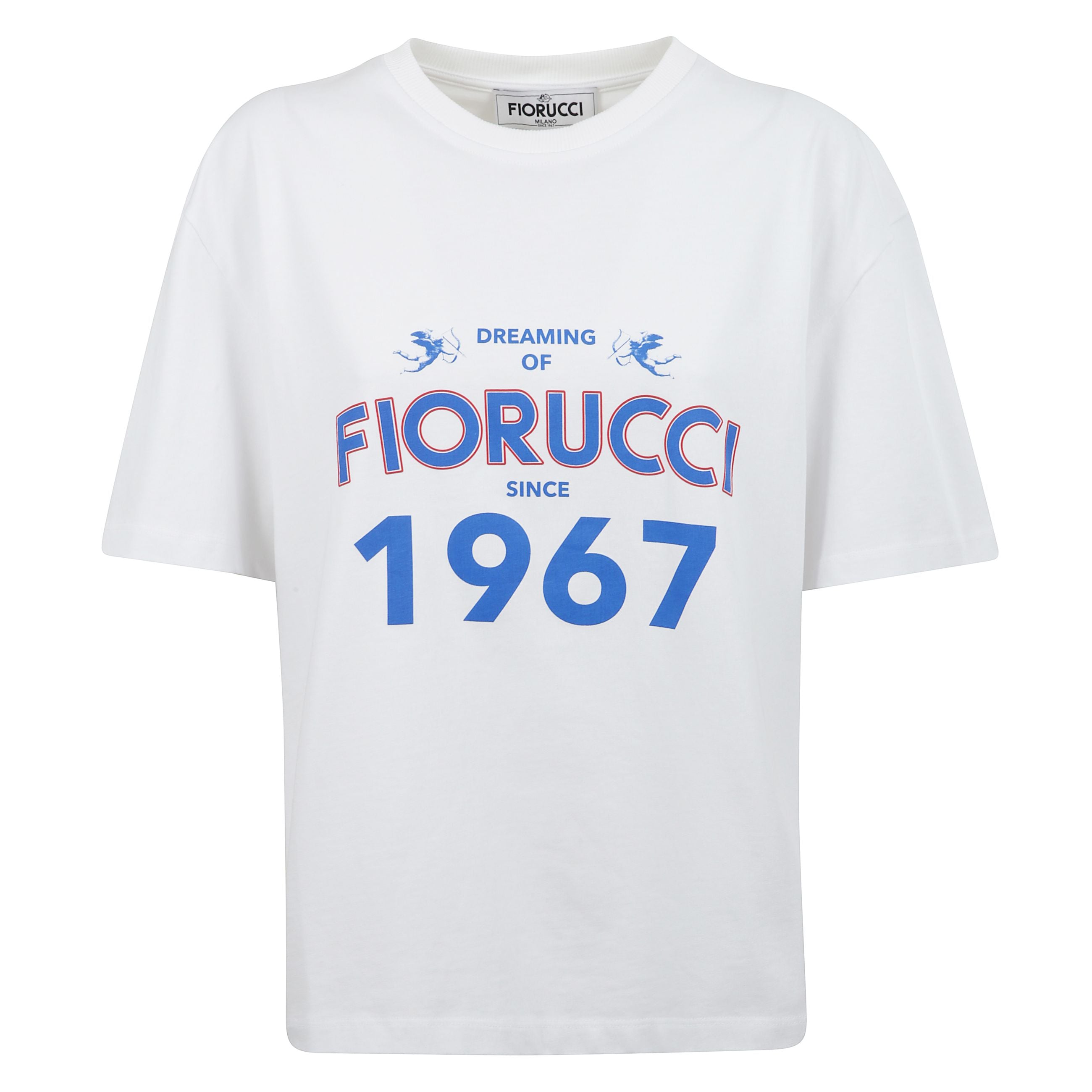 T-shirt dreaming 1967 a maniche corte e scollo rotondo, con la grafica "dreaming of fiorucci since 1967" sul davanti