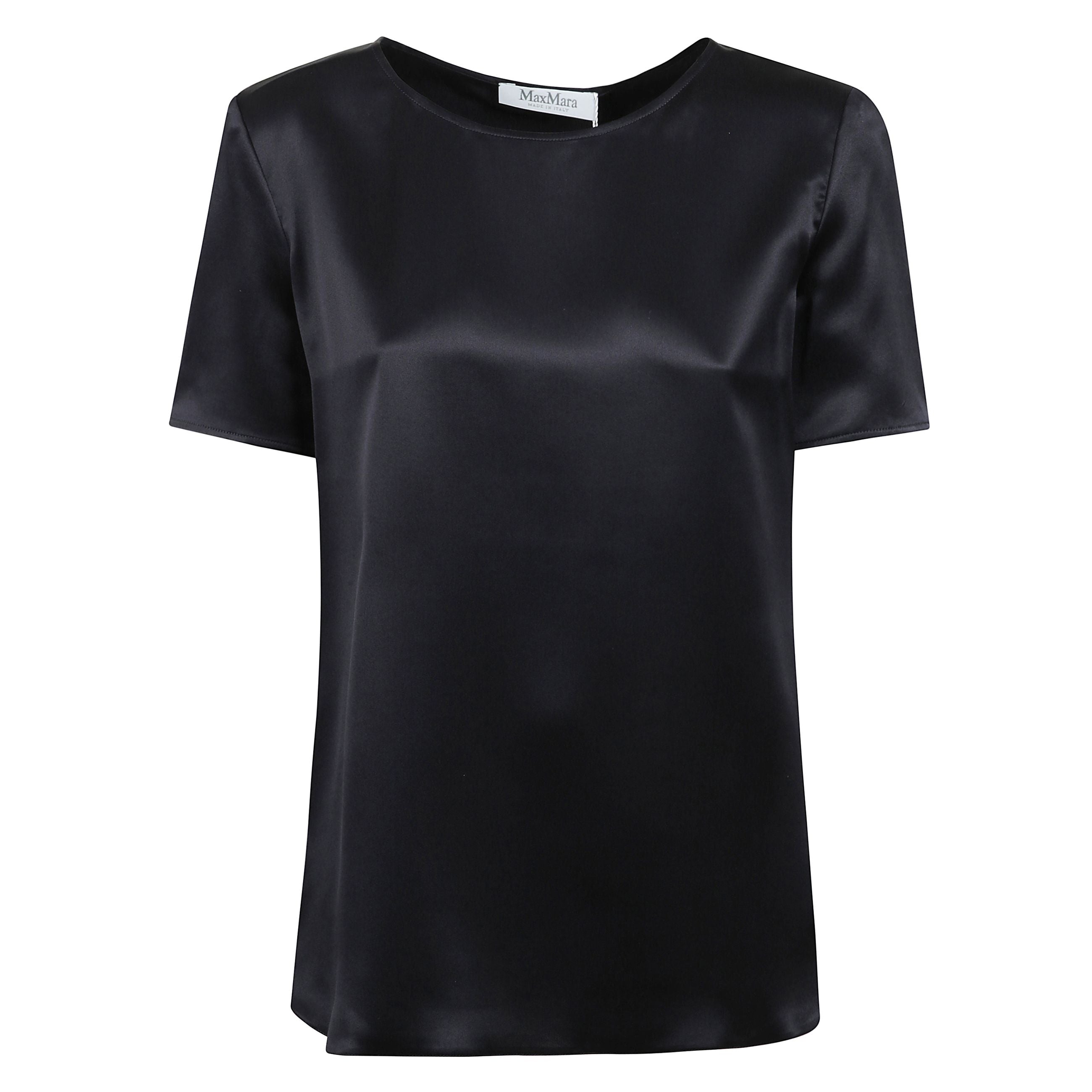 Blusa dida girocollo in seta a maniche corte
e spacchi laterali