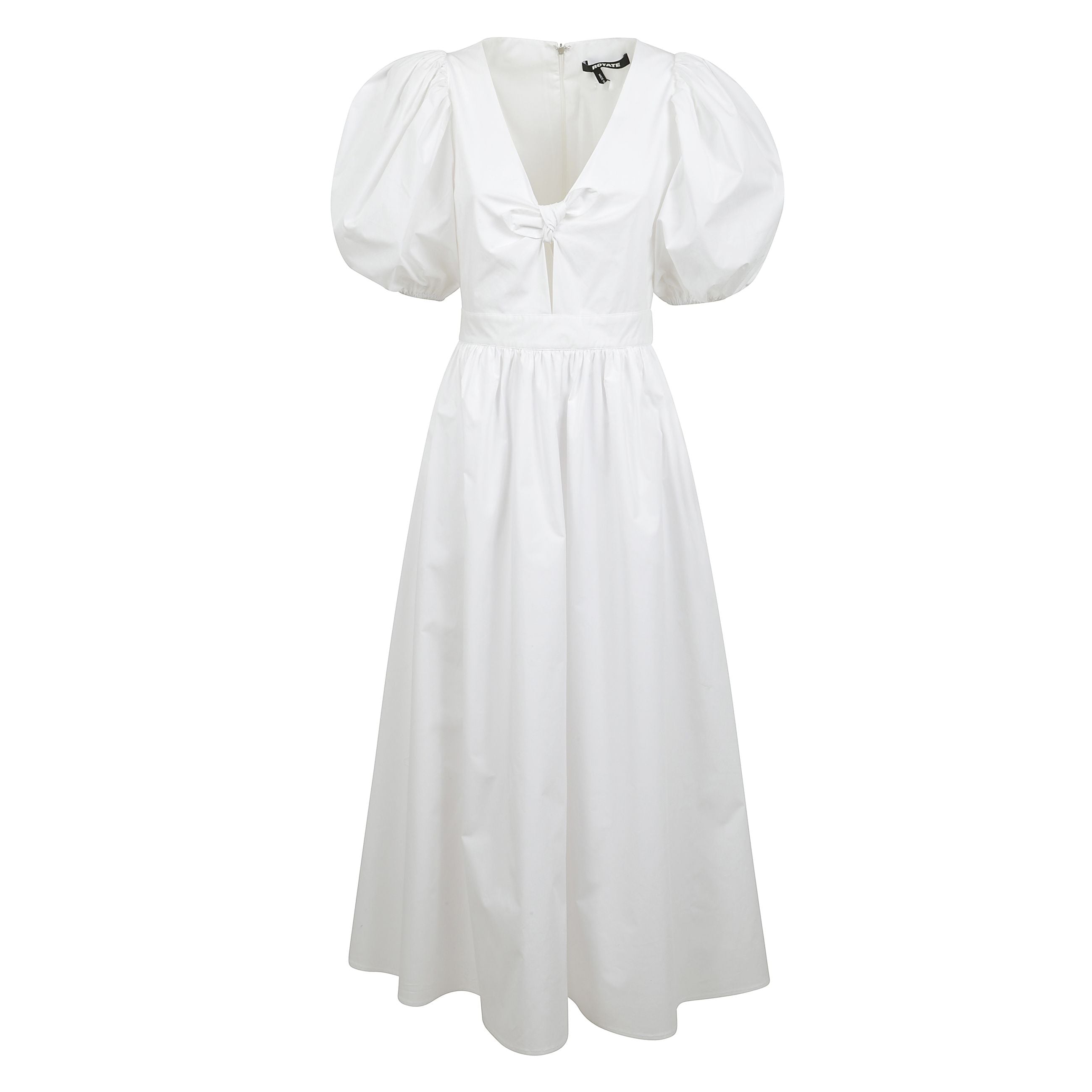 Abito a campana con maniche a sbuffo e dettaglio fiocco sul petto