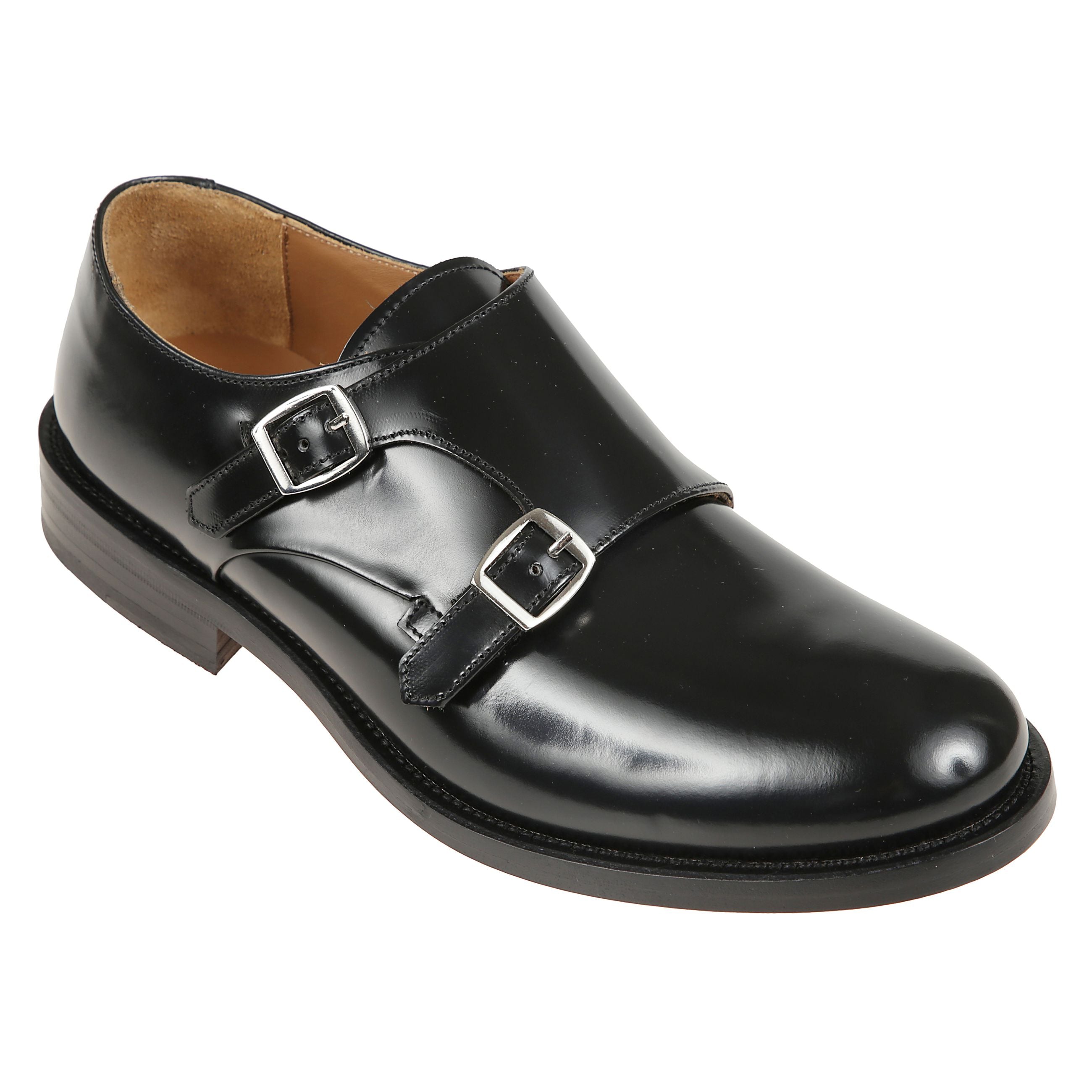 Scarpe in pelle con doppia fibbia.