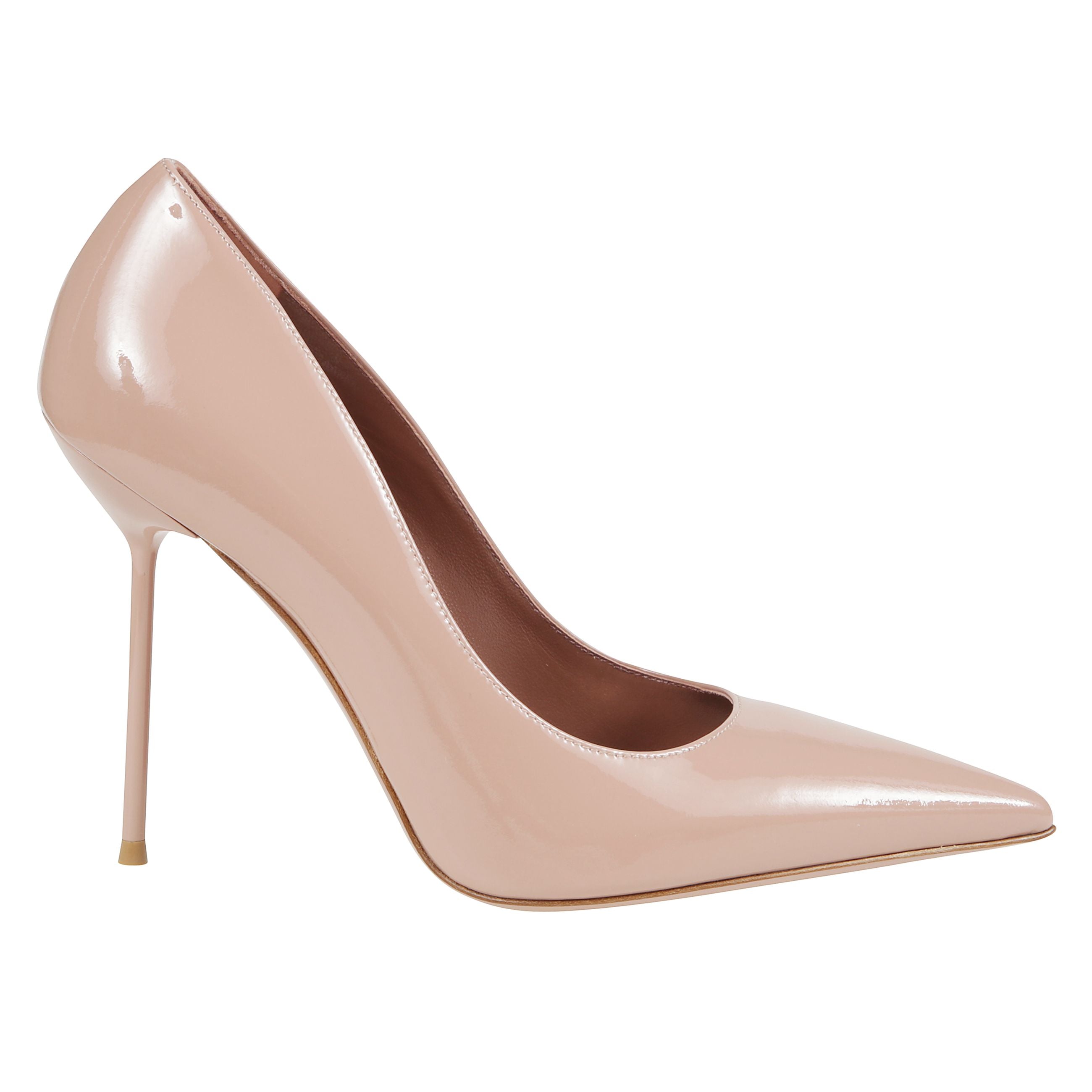 Decollete a punta in vernice color dark phard. tacco spina rivestito. realizzate in italia.