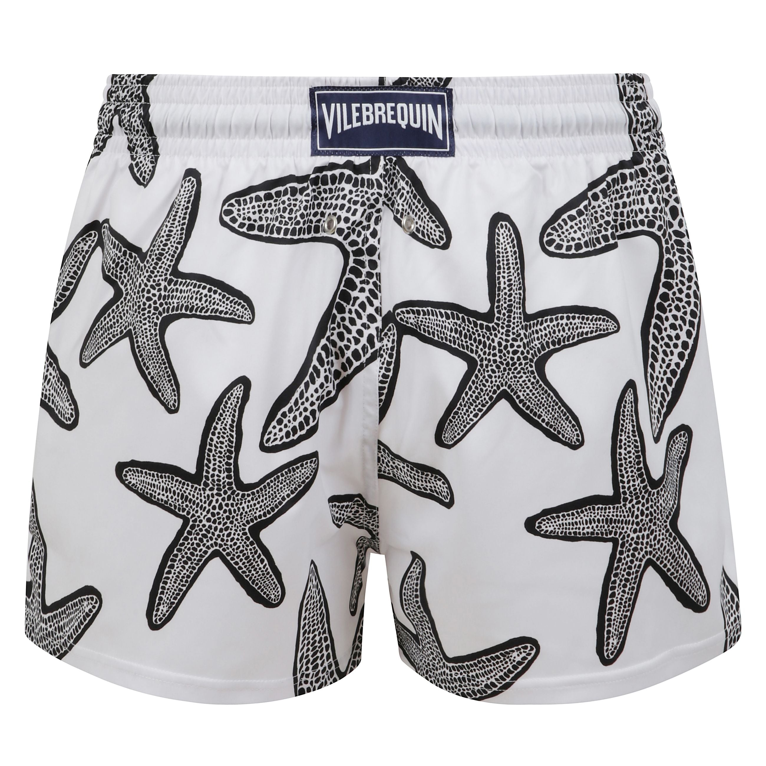 Pantaloncini da mare in versione corta, dotati di comode tasche laterali e decorati con una vivace stampa di stelle marine che richiama lâeleganza rilassata delle vacanze estive. il design presenta un pratico girovita elasticizzato, rifinita da terminal