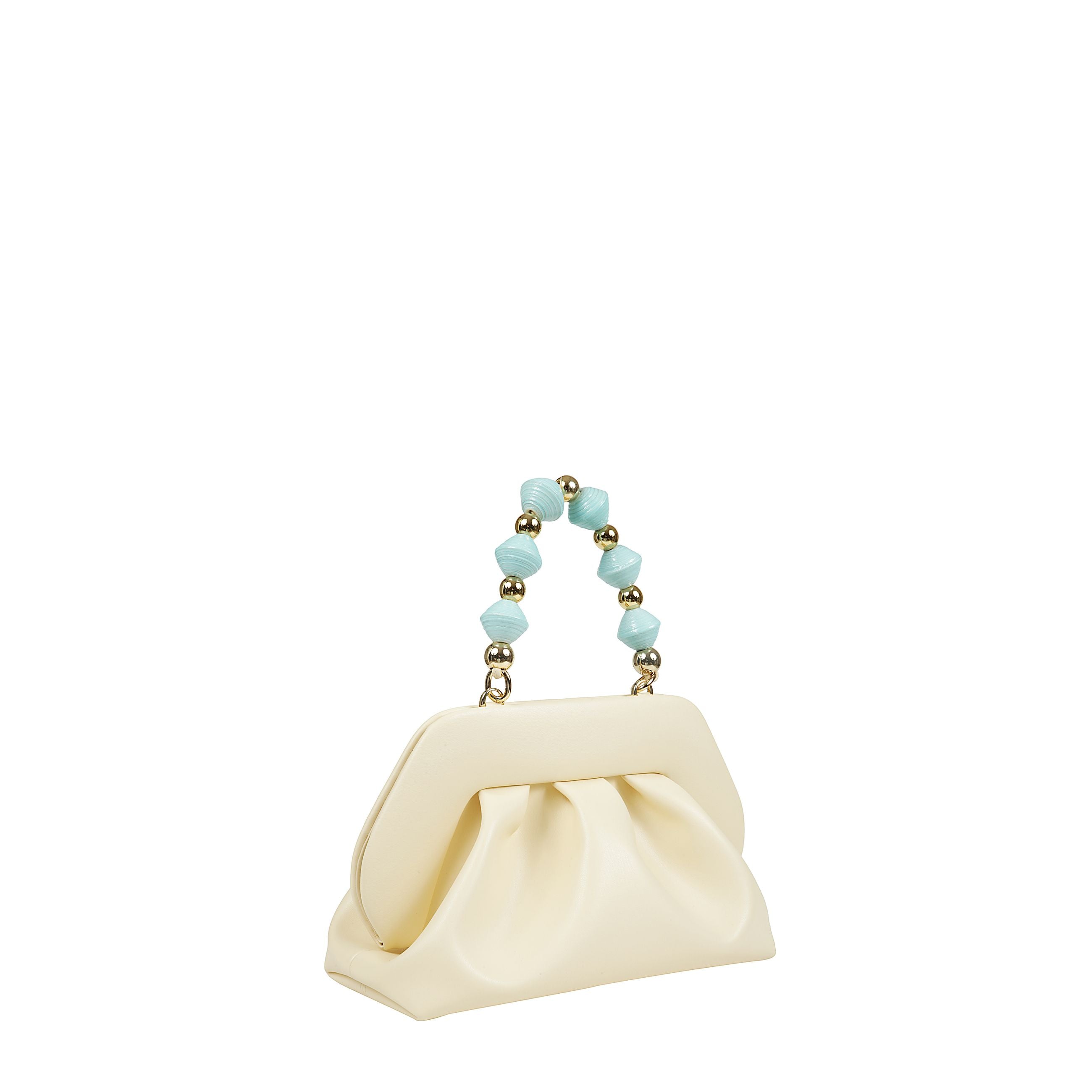 Pochette in pelle con manico perlato e tracolla rimovibile, chiusura magnetica superiore