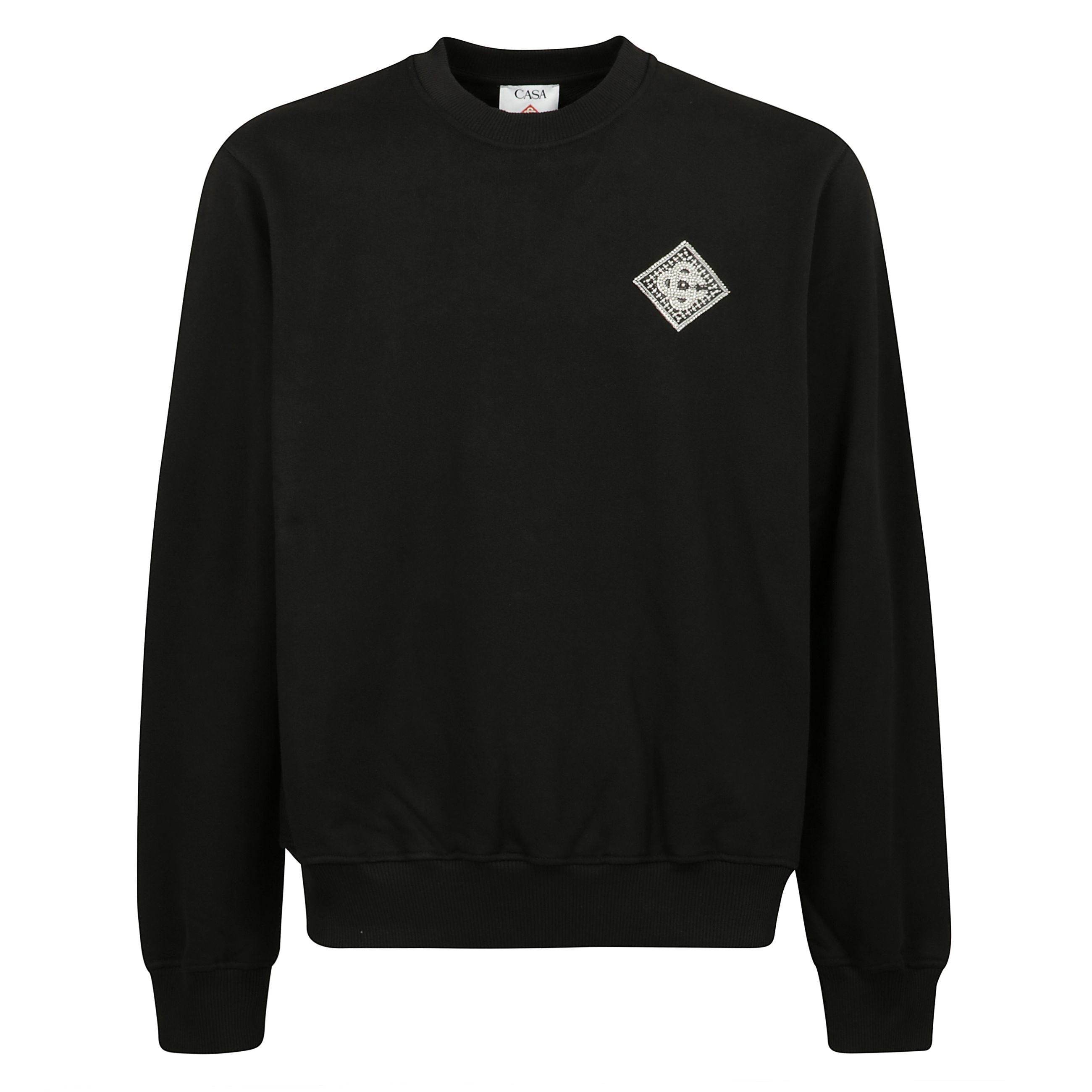 Felpa nera con applicazione a girocollo