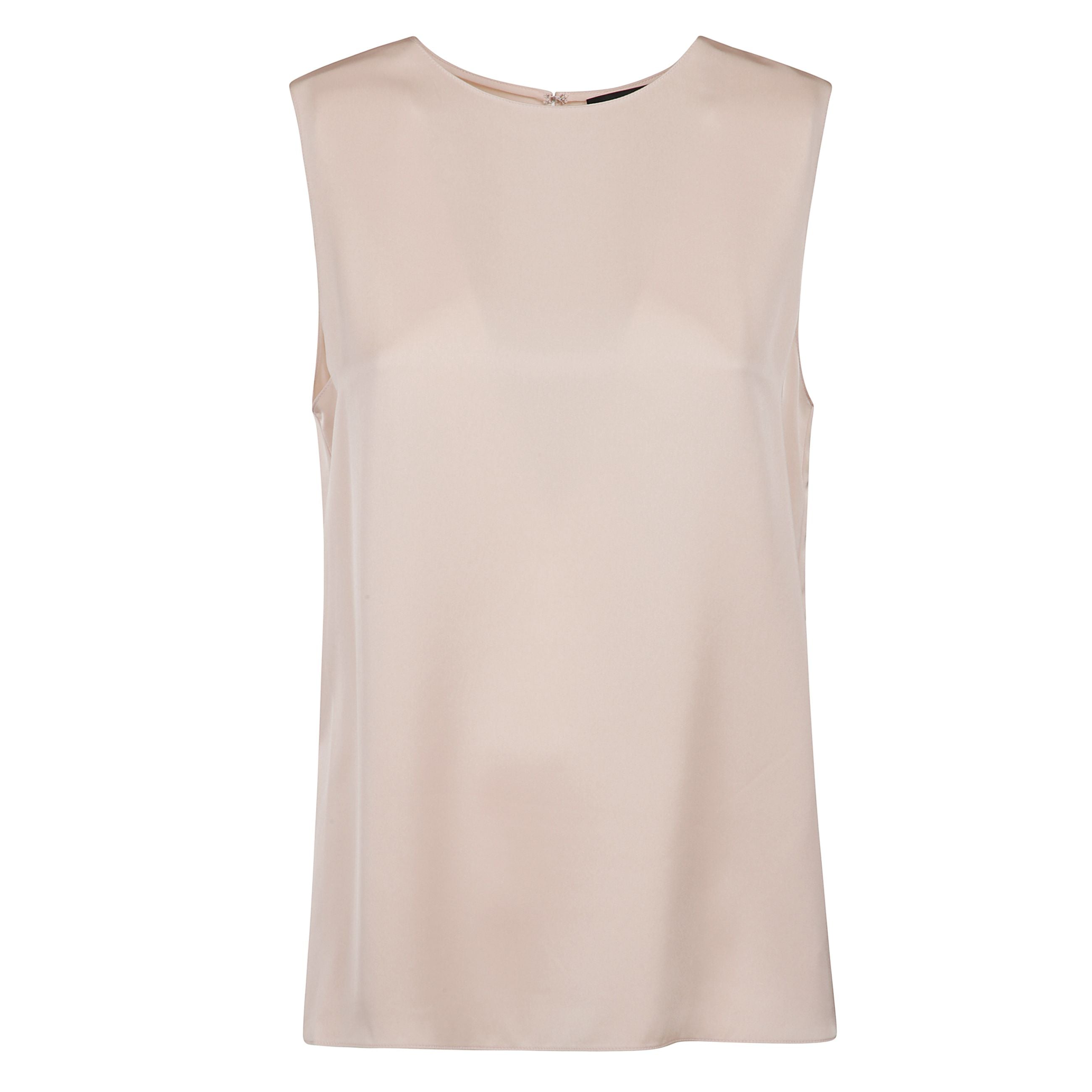 Top di seta senza maniche, si riflette nella classica silhouette a girocollo e priva di decorazioni