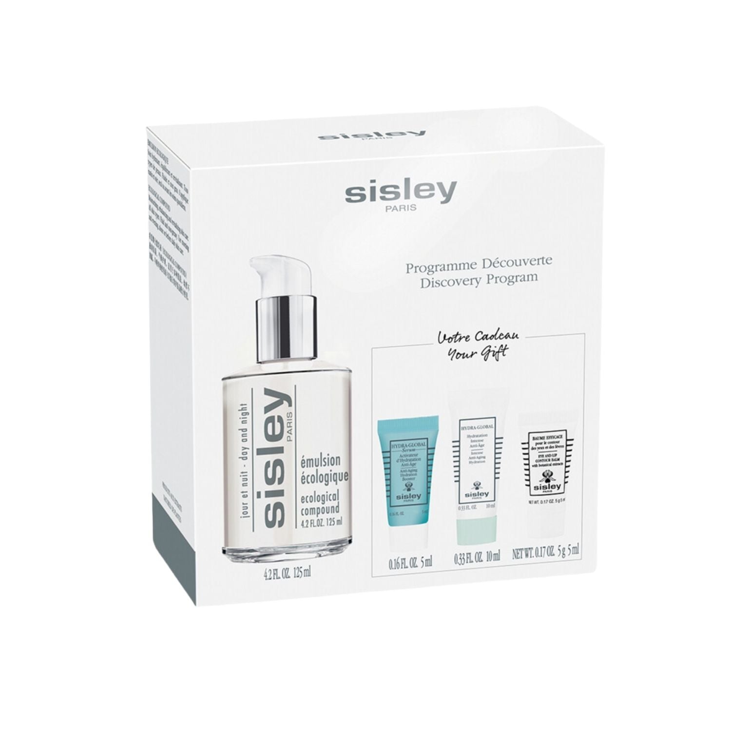 Sisley Discovery Program Ecological Compound 4 Piece Set (Includes: Ecological Compound Full Size 125ml, Anti-Aging Hydration Booster 5ml, Intense Anti-Aging Hydration 10ml, Eye & Lip Contour Balm 5ml)