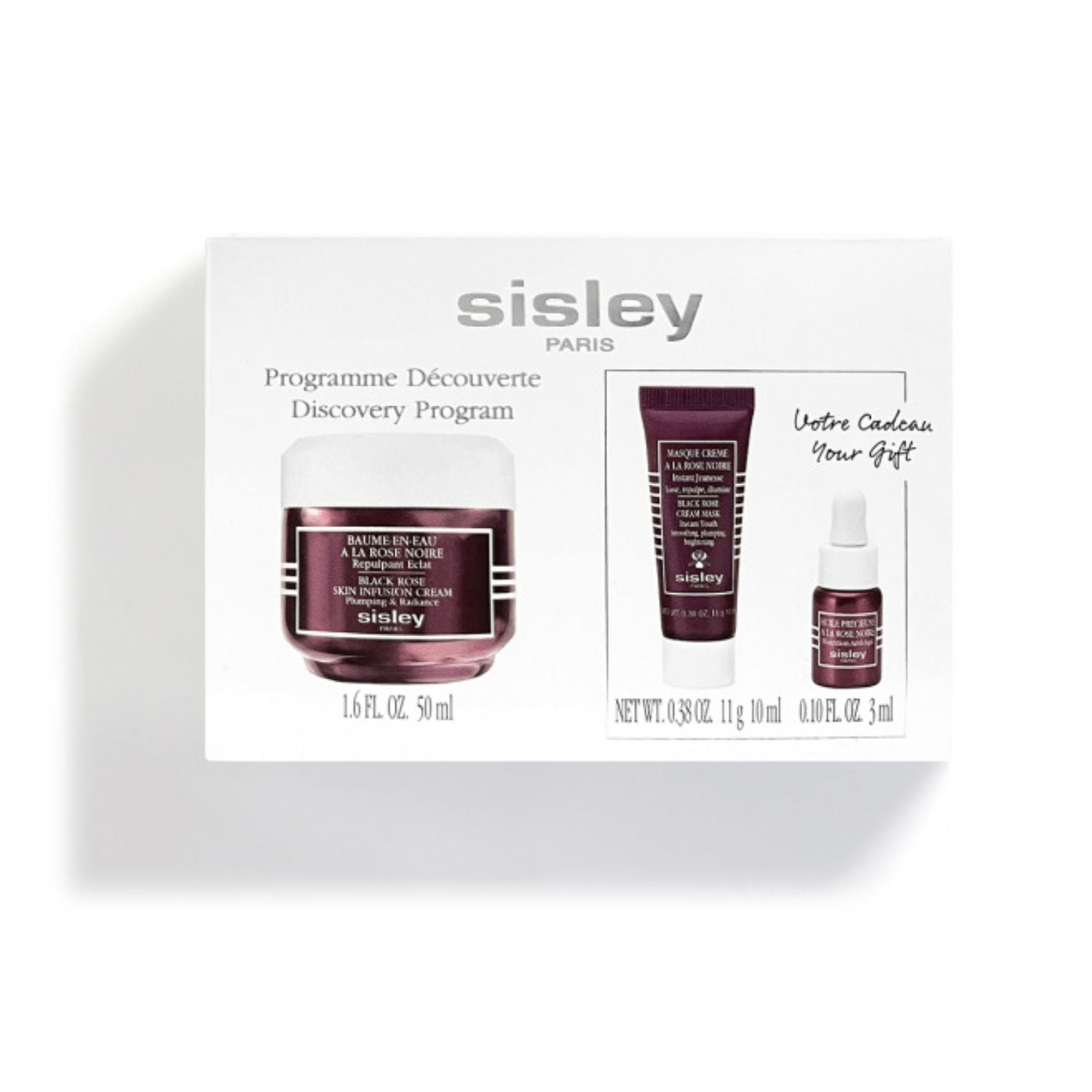 Sisley Black Rose Skin Infusion Cream Discovery Program 3 Piece Kit (Skin Infusion Cream 50ml/1.6oz, Cream Mask 0.38oz/10ml, Precious Face Oil 0.10oz/3ml)