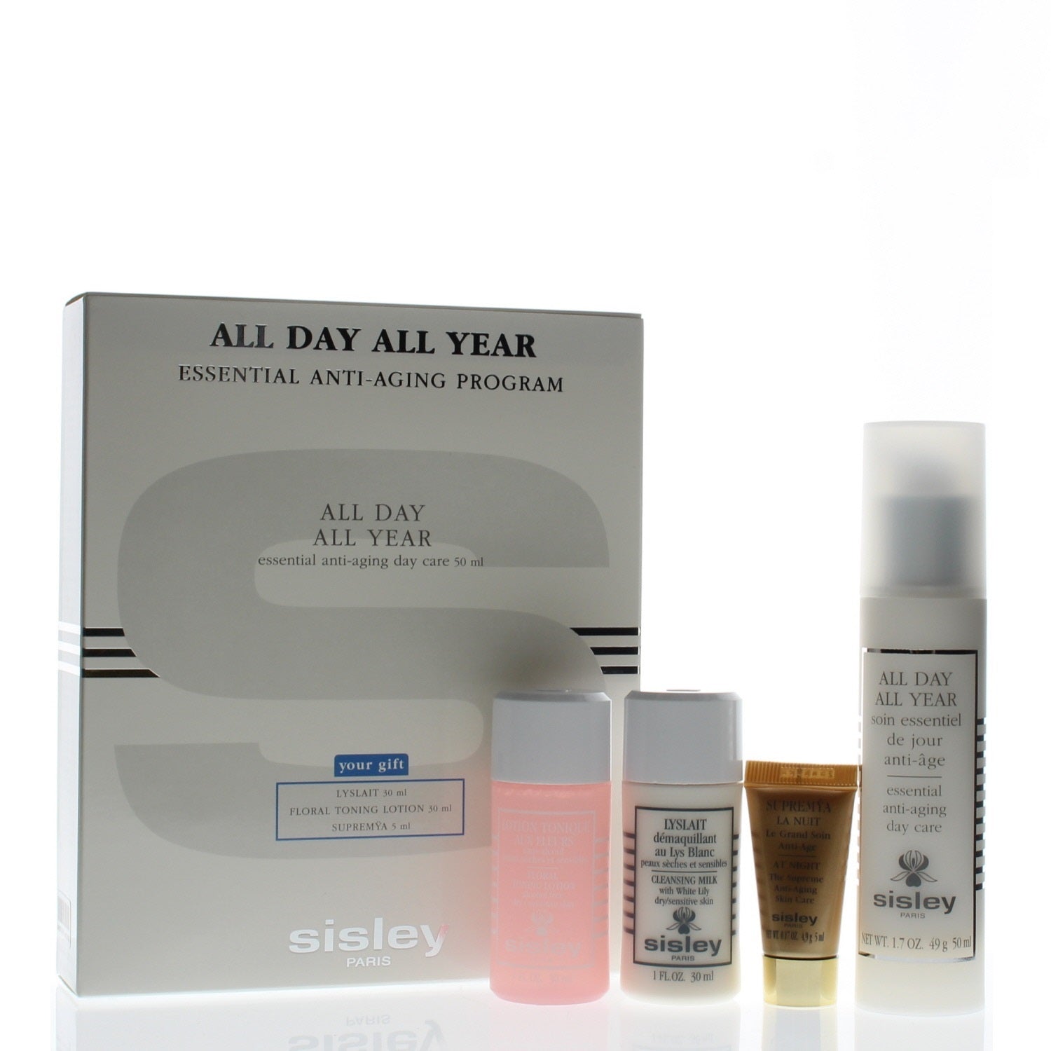Sisley Kit All Day All Year Essential Anti-Aging Program (Includes: Essential Anti-Aging Day Care (50ml), Cleansing Milk (30ml), Florar Toning Lotion (30ml), At Night (5ml))