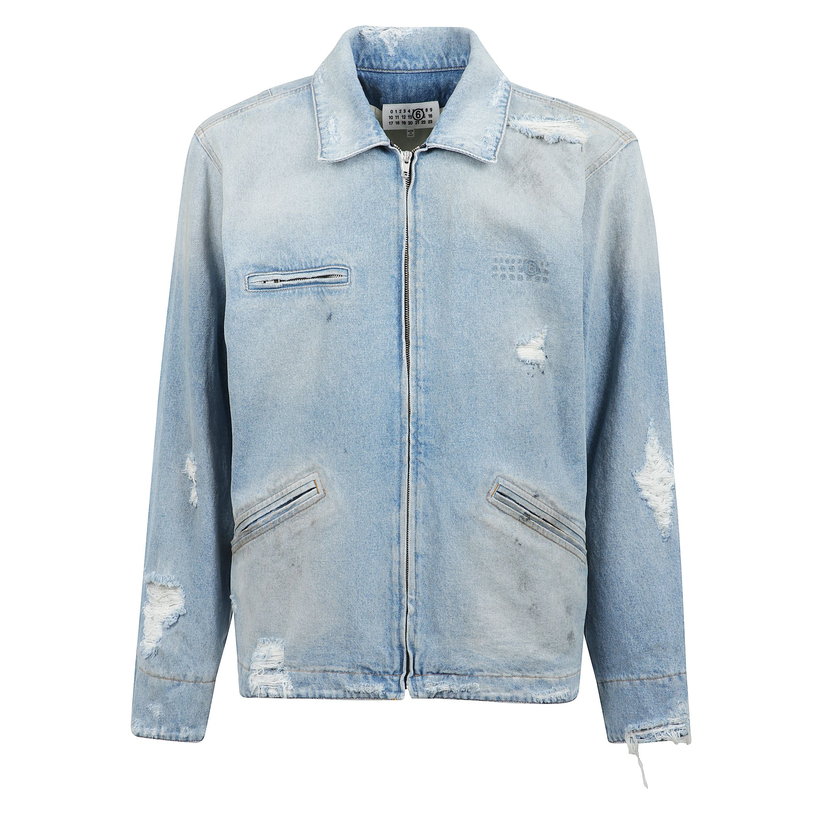 Giacca in denim con una chiusura con zip e un design used