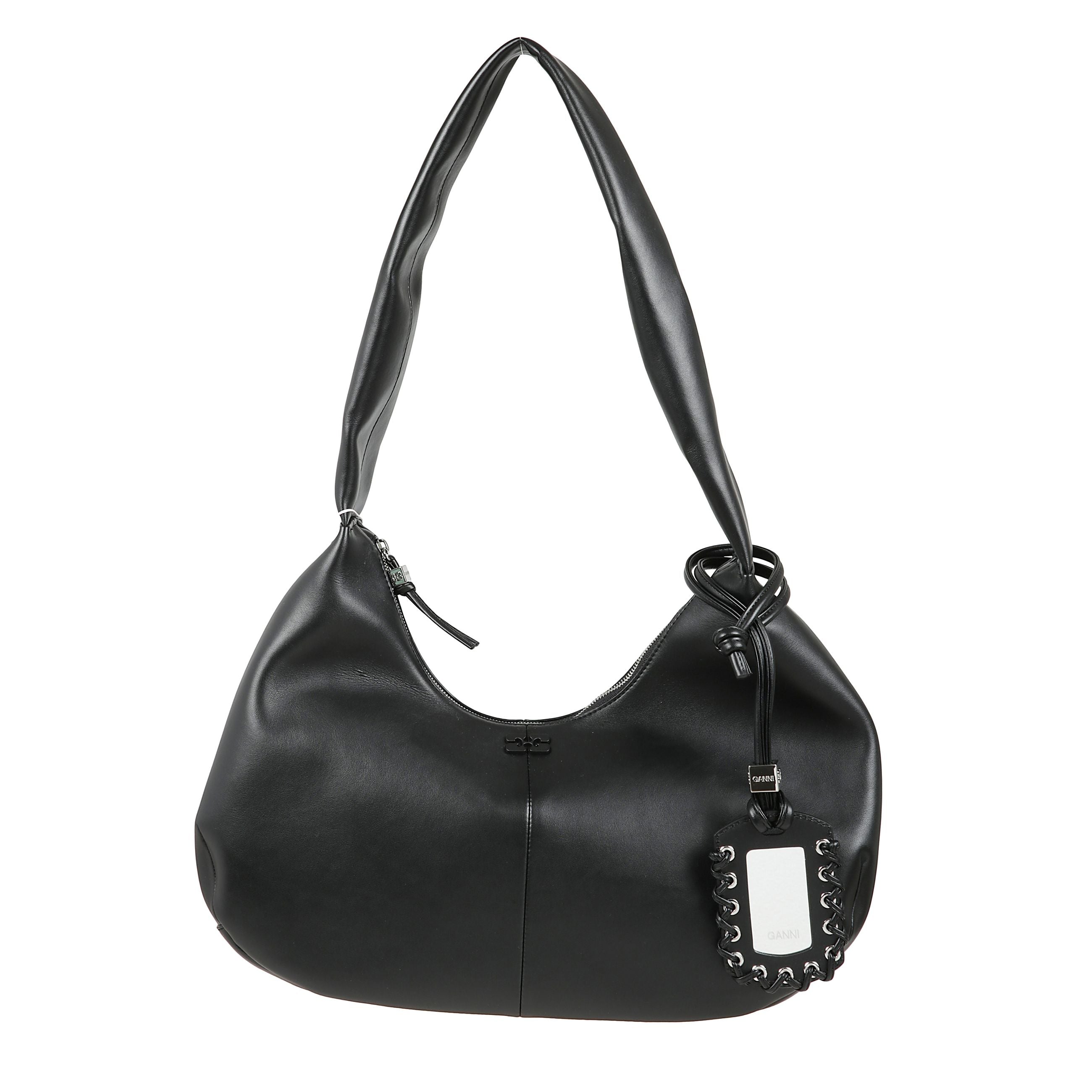 Ganni bou bag hobo medium borsa a spalla in pelle finitura liscia dal design rotondo, chiusura superiore con zip con tracolla singola ed etichetta removibile