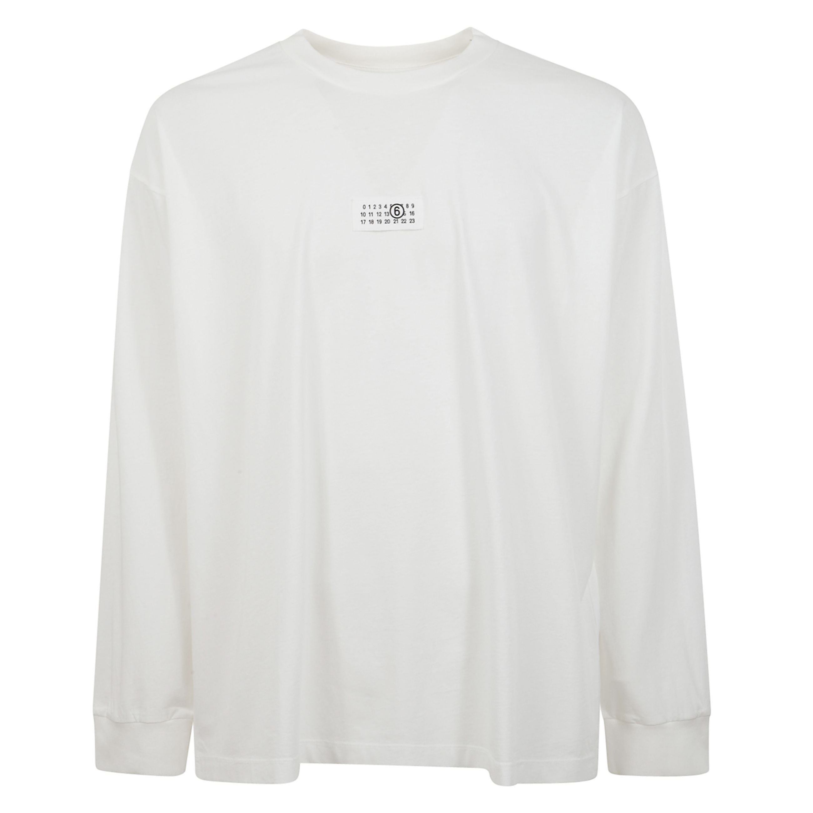 Maglia a maniche lunghe con girocollo rotondo e linea spalle abbassata. oversize fit. etichetta con logo numerico del brand maison margiela sul davanti.
