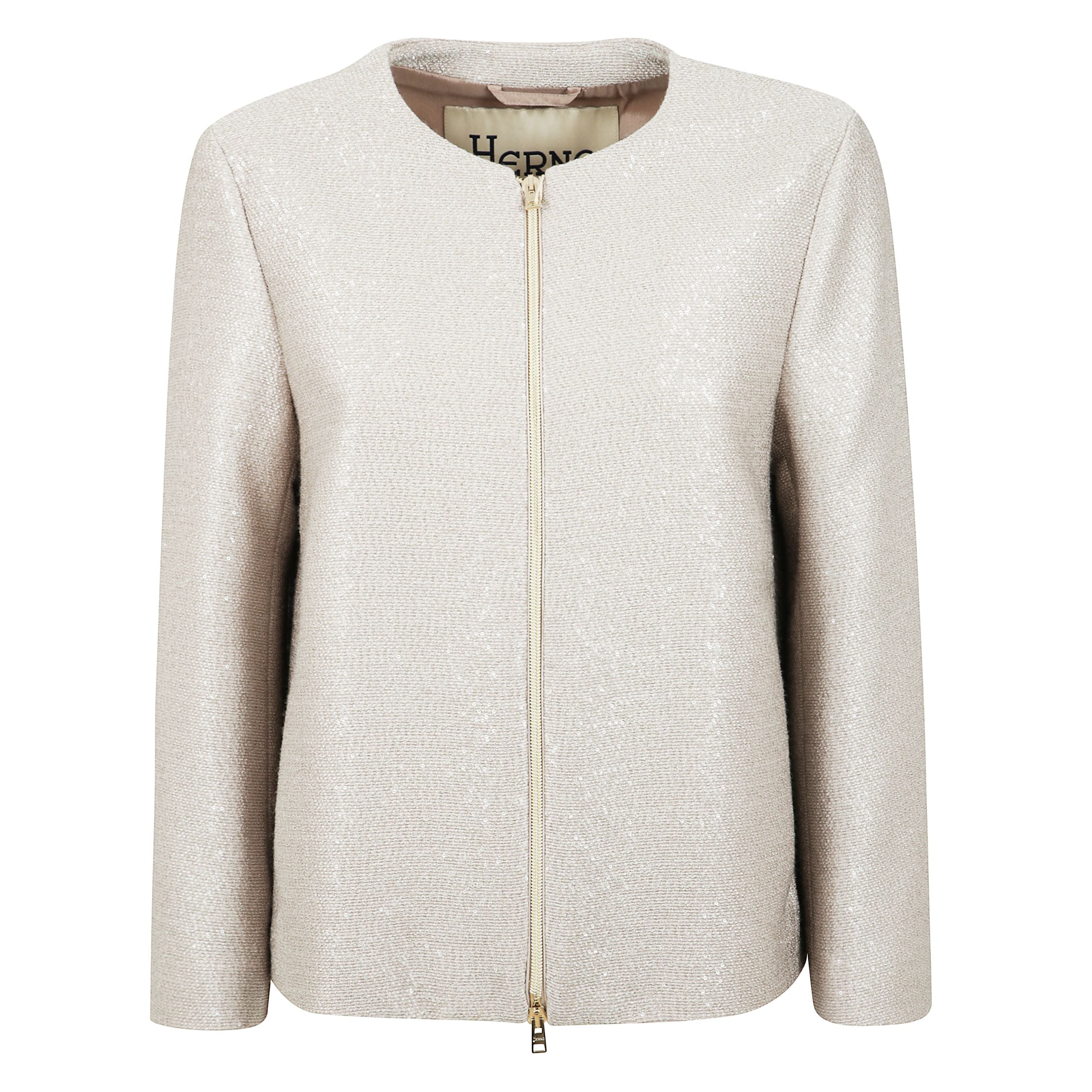 Giacca paillettes chantilly, in misto lana con paillettes all-over, tasche laterali a filo, chiusura frontale con zip