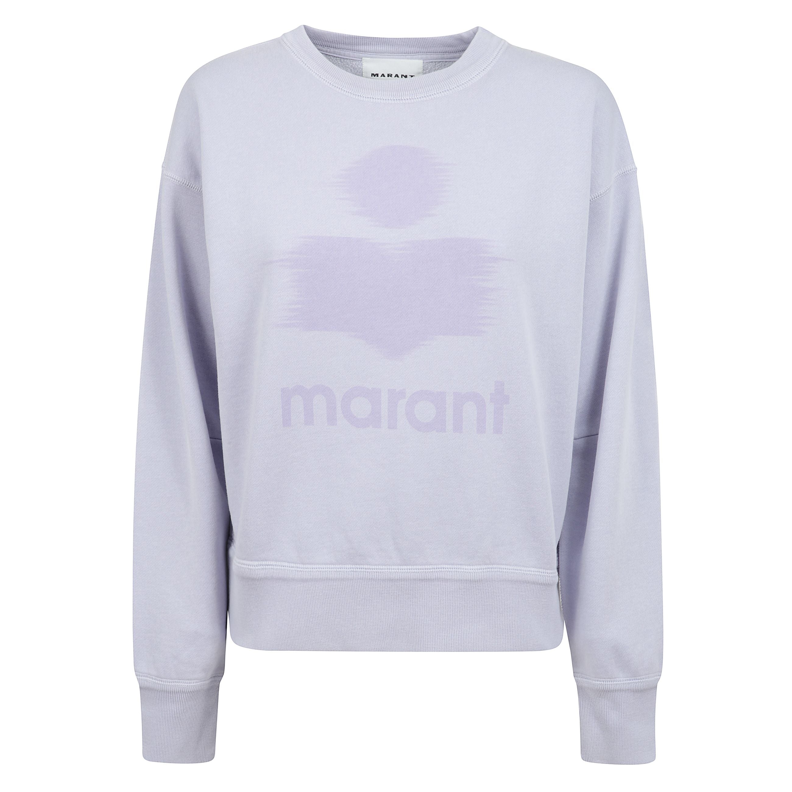 Mobyli-ga felpa è realizzata in cotone con interno spazzolato, scollo rotondo, spalle scese e maniche lunghe con polsini a coste. il logo "marant" sfocato è stampato sul davanti, mentre le finiture a coste completano il design.