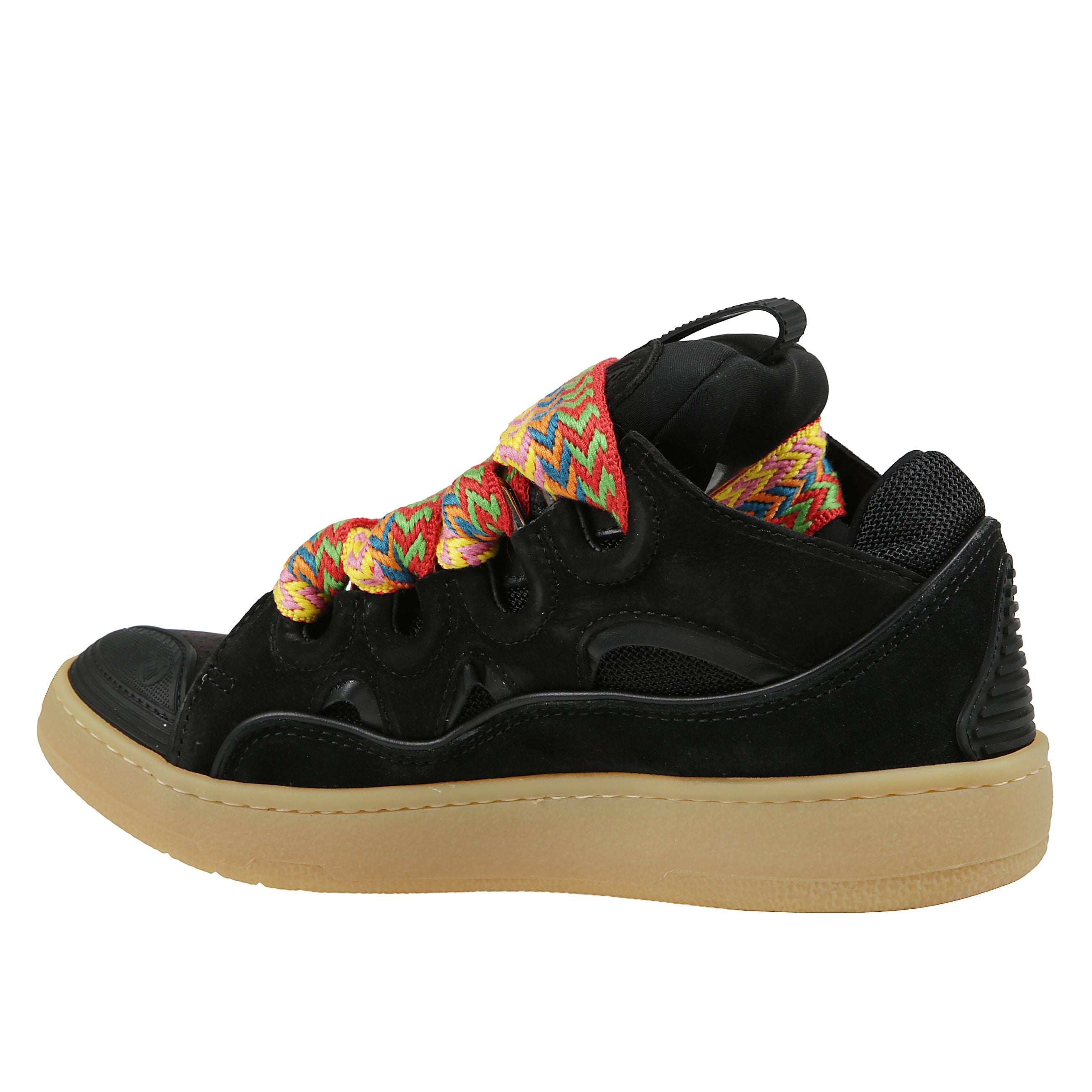 Curb sneakers di lanvin. design in pelle e tessuto con microfori. chiusura con lacci spessi multicolor.