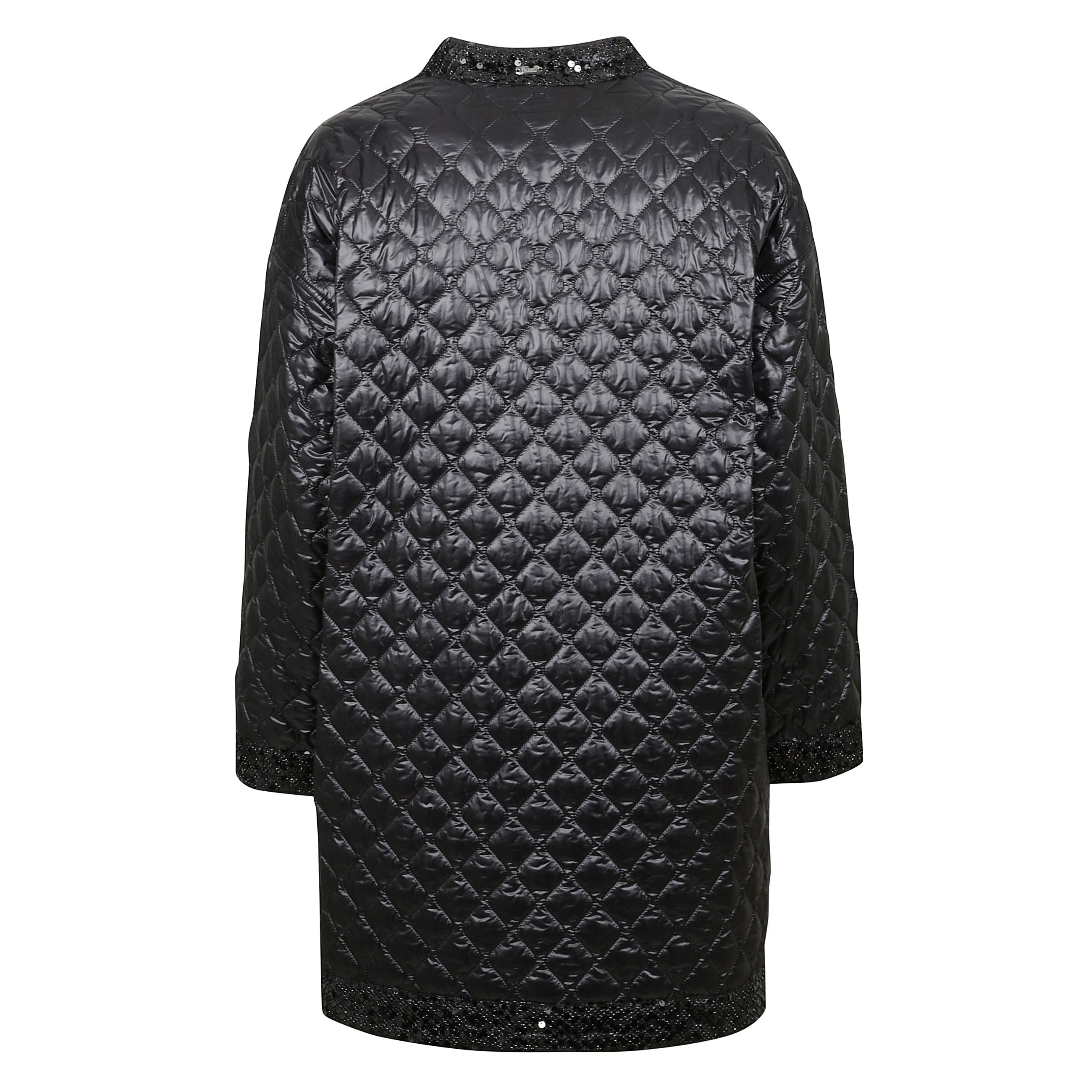 Giacca trapuntata con scollo a v, dettagli di paillettes e cintura