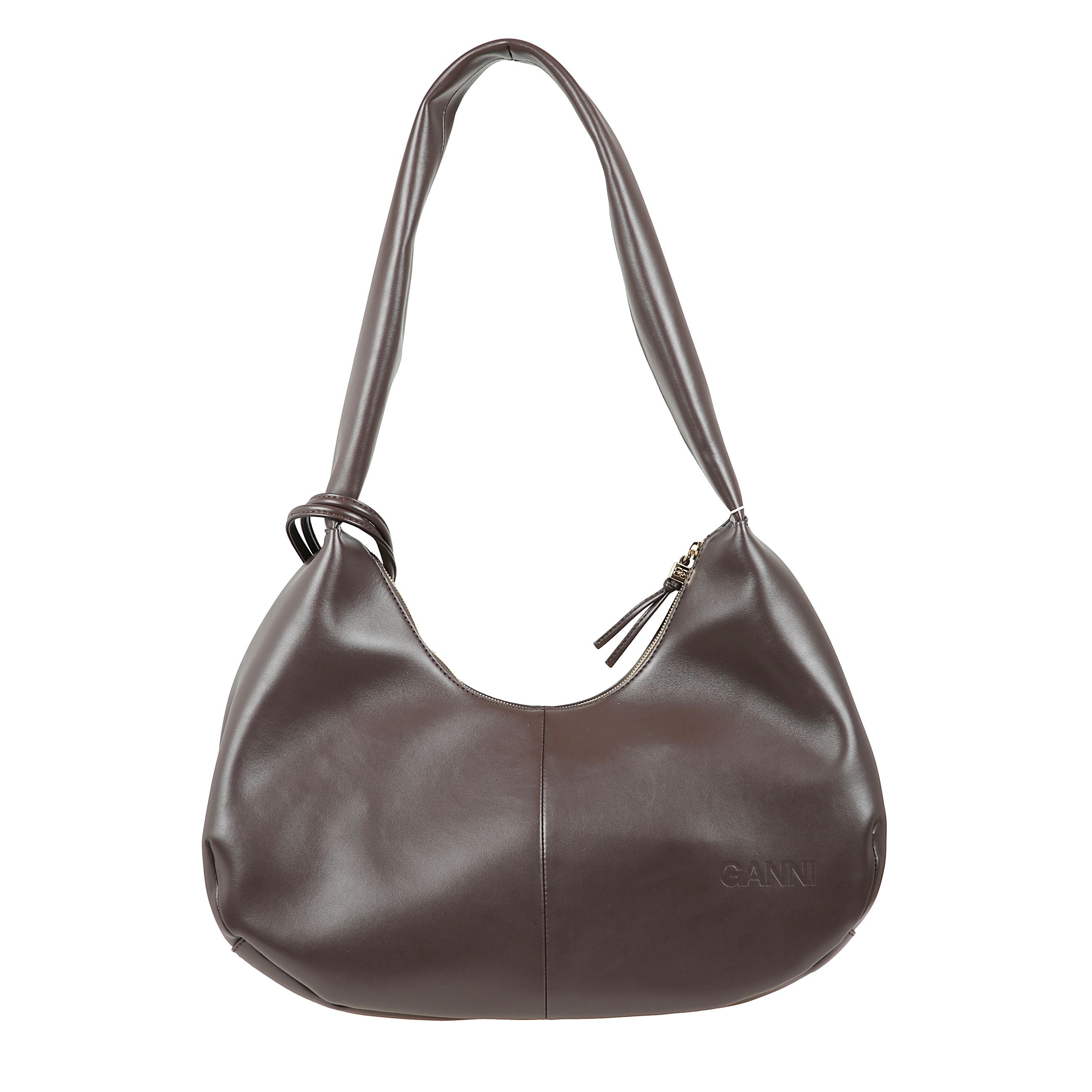 Ganni bou bag hobo medium borsa a spalla in pelle finitura liscia dal design rotondo, con chiusura superiore con zip, con tracolla singola ed etichetta removibile