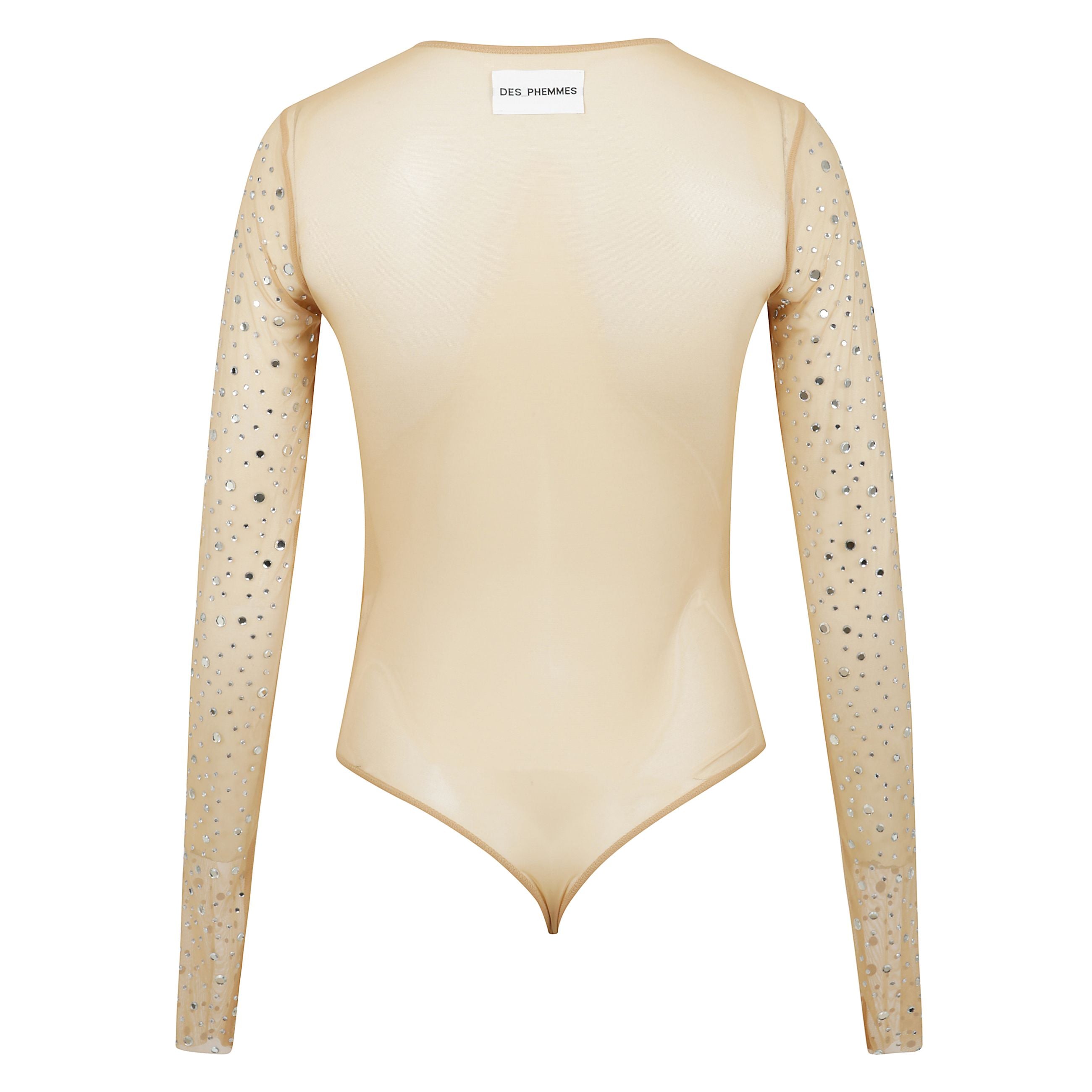 Body nero in tulle manica lunga intarsiato di cristalli