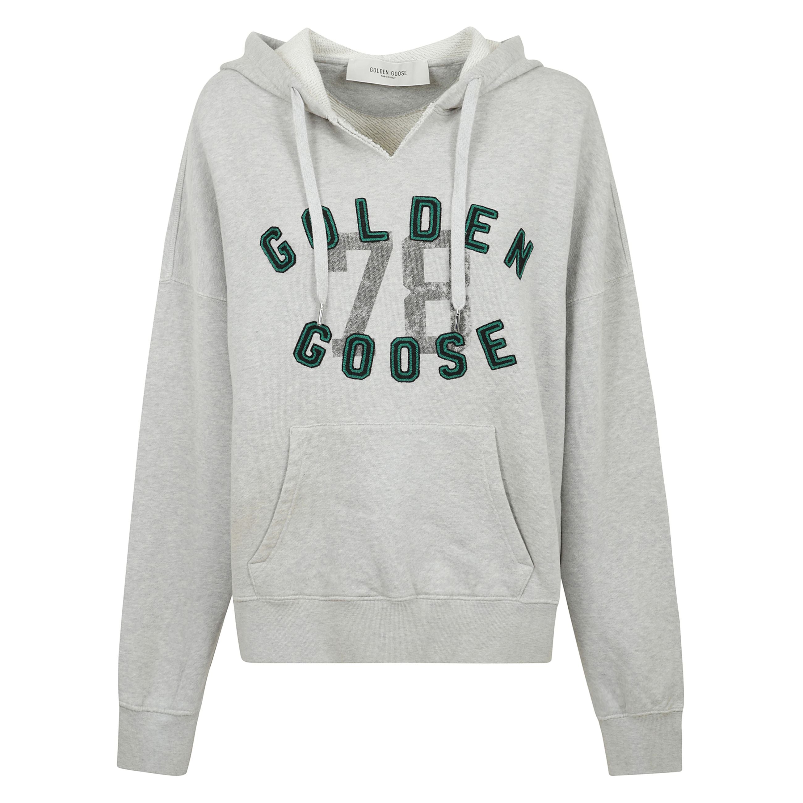 Felpa in cotone con cappuccio, coulisse e ricamo, logo lettering sul fronte