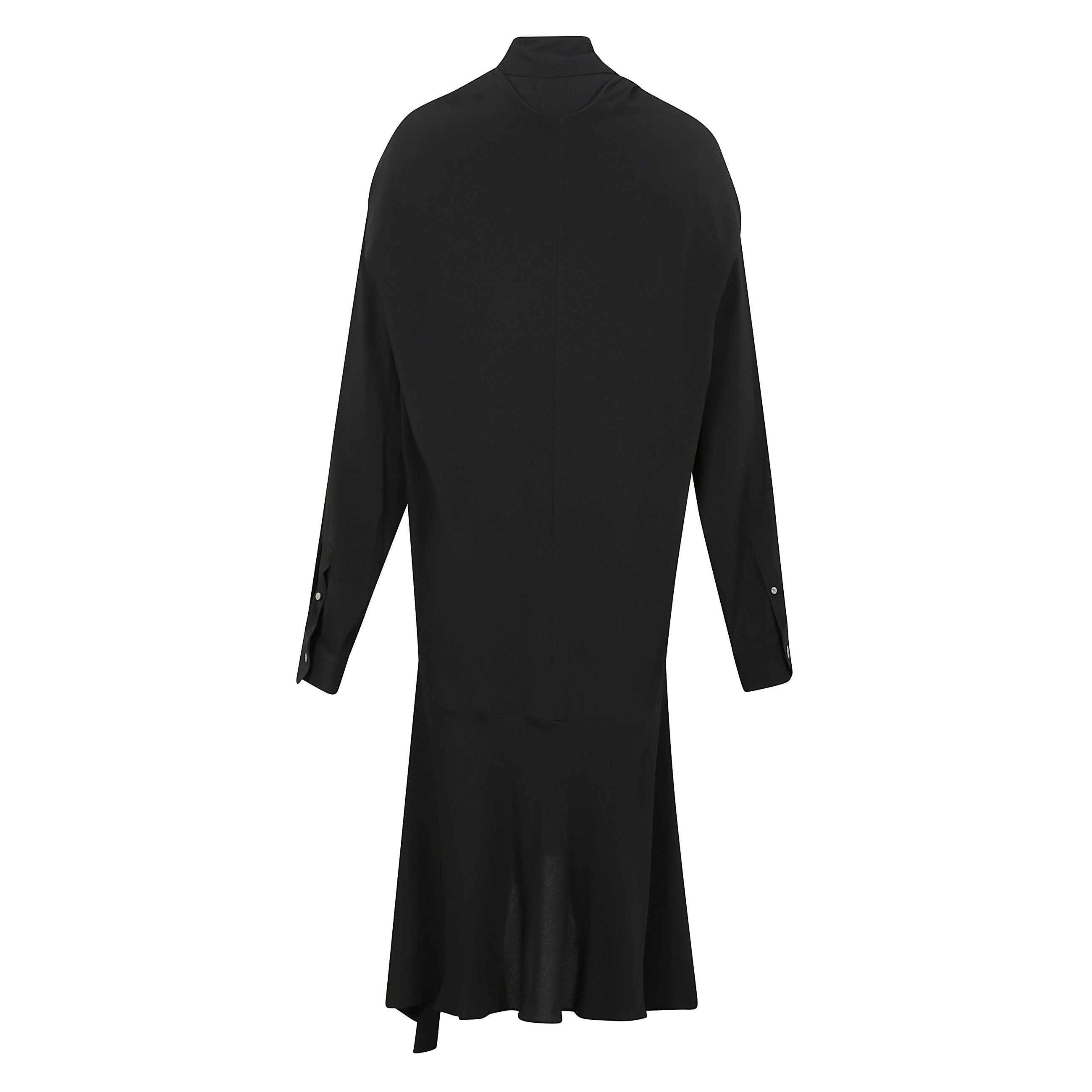 Vestito con maniche lunghe, presenta una costruzione a strati con una sciarpe sulla spalla e gonna asimmetrica. realizzato in un tessuto fluido misto seta. taglio regolare.