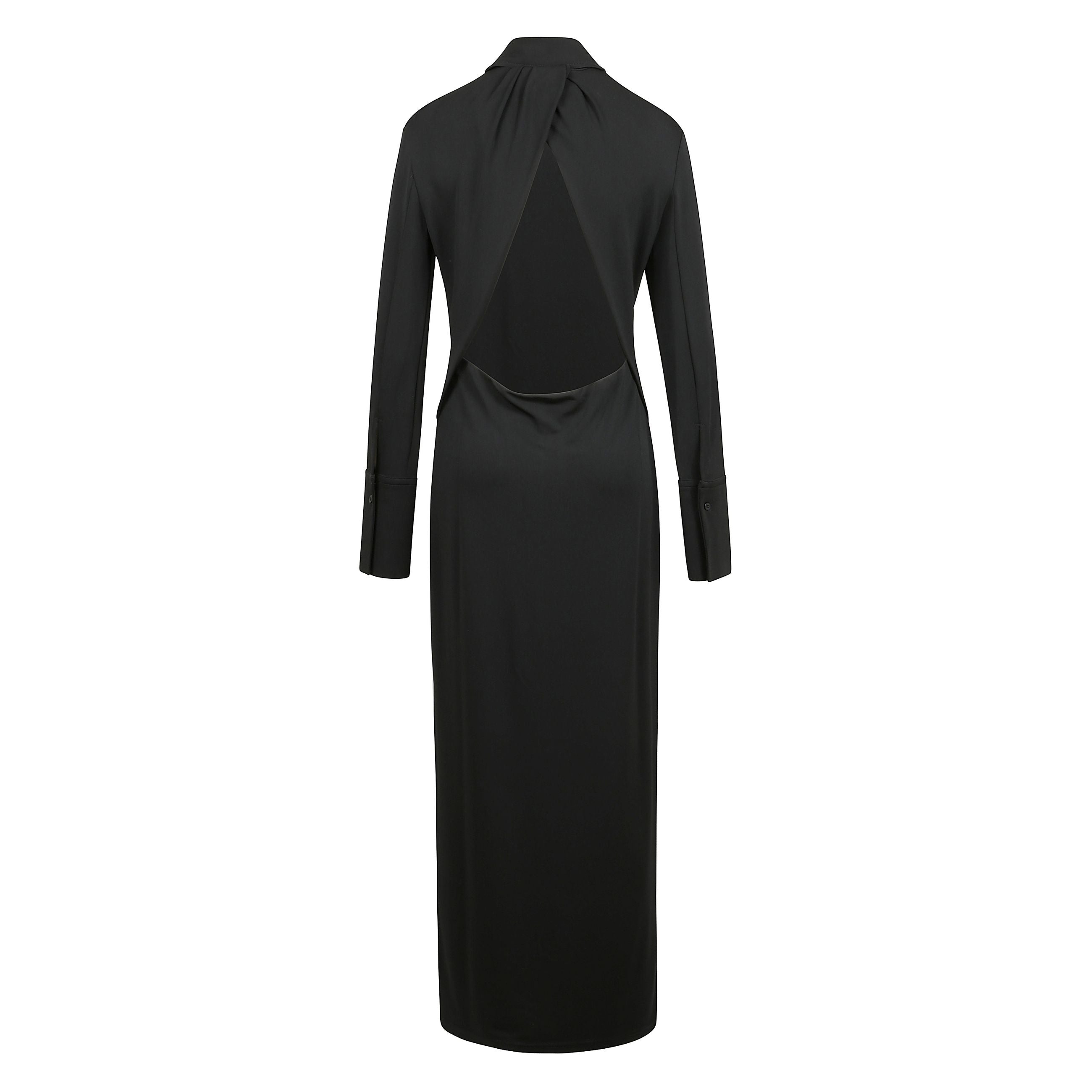 Abito in jersey, chiusura frontale con bottoni, polsini con abbottonatura, colletto a punta e apertura sul retro