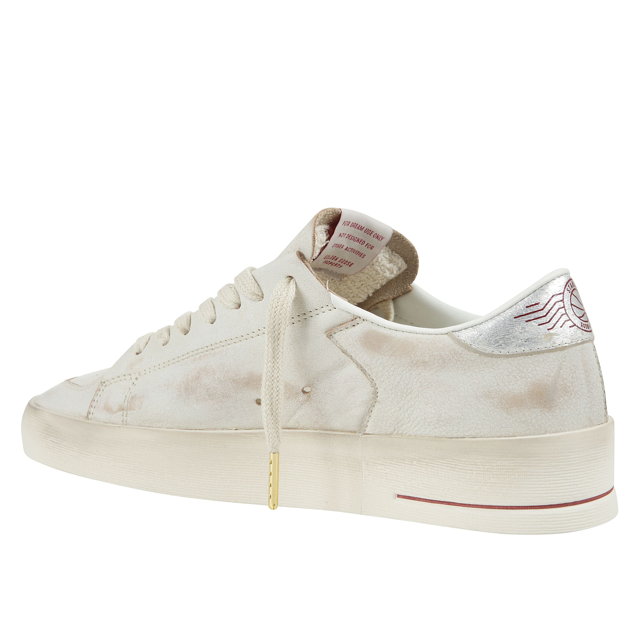 Sneakers stardan in pelle bianca effetto sporco, stella tono su tono con tallone argento