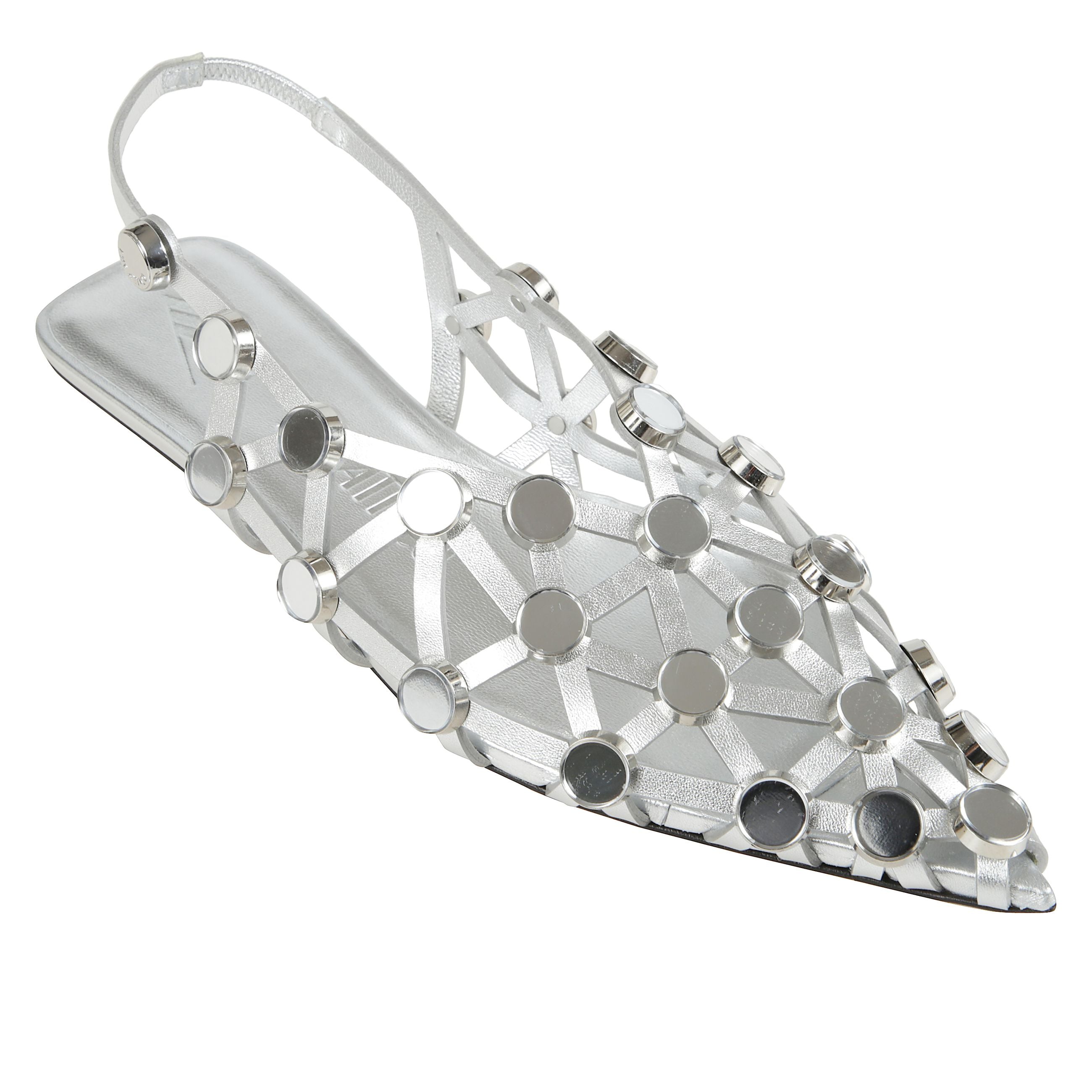 Ballerina ''grid'' in nappa metallizzata con lavorazione specchietti silver.