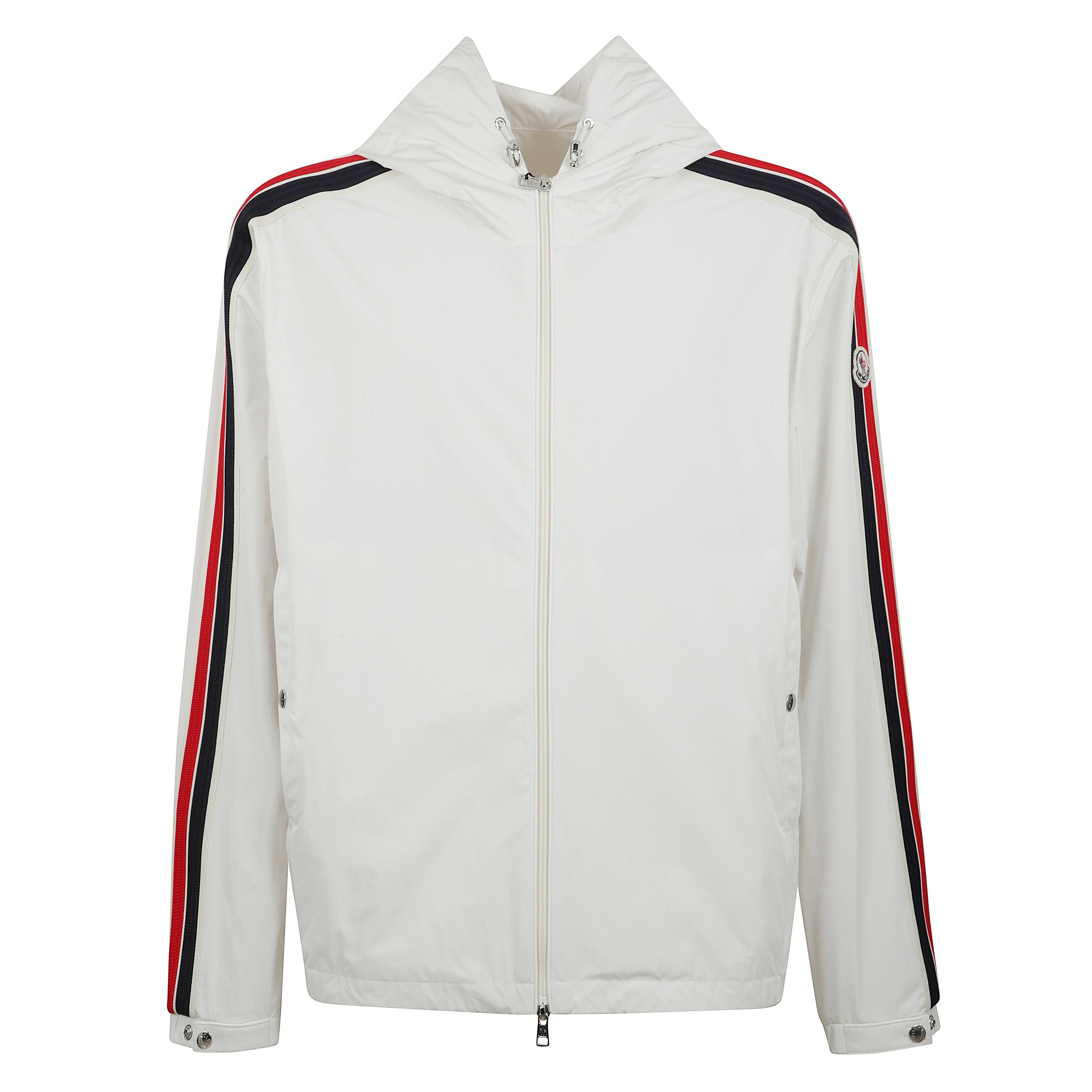 Giacca con cappuccio olan realizzato in micro soft cappuccio regolabile, maniche con finiture in maglia tricolore, chiusura con cerniera, tasche con chiusura a bottone automatico e orlo con coulisse