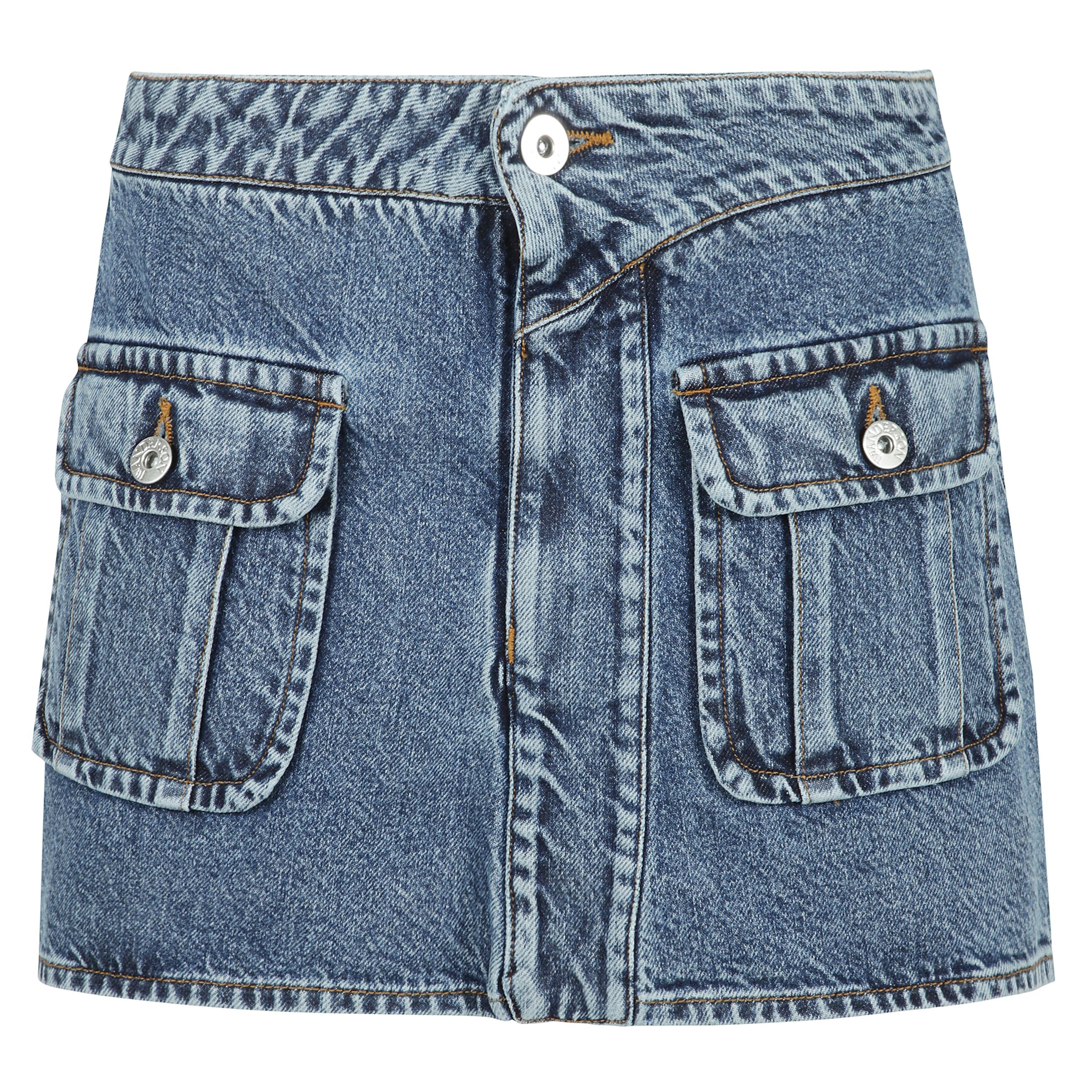 Minigonna in denim con silhouette a trapezio con tasche anteriori con patta